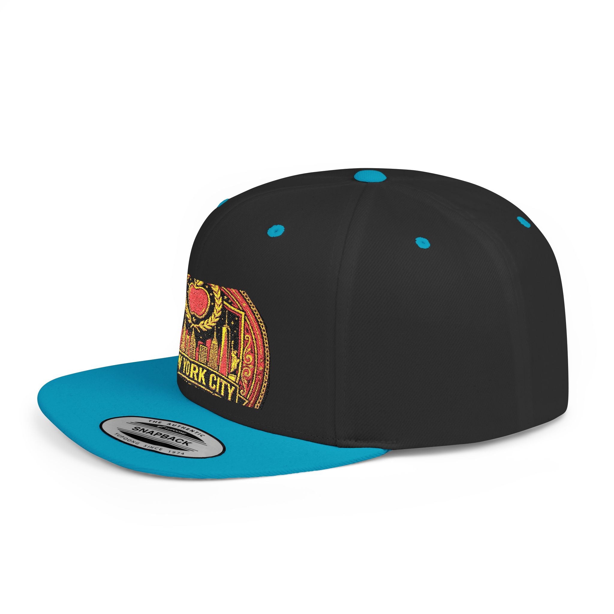 New York City Flat Bill Snapback Hat – Retro Skyline Patch Cap