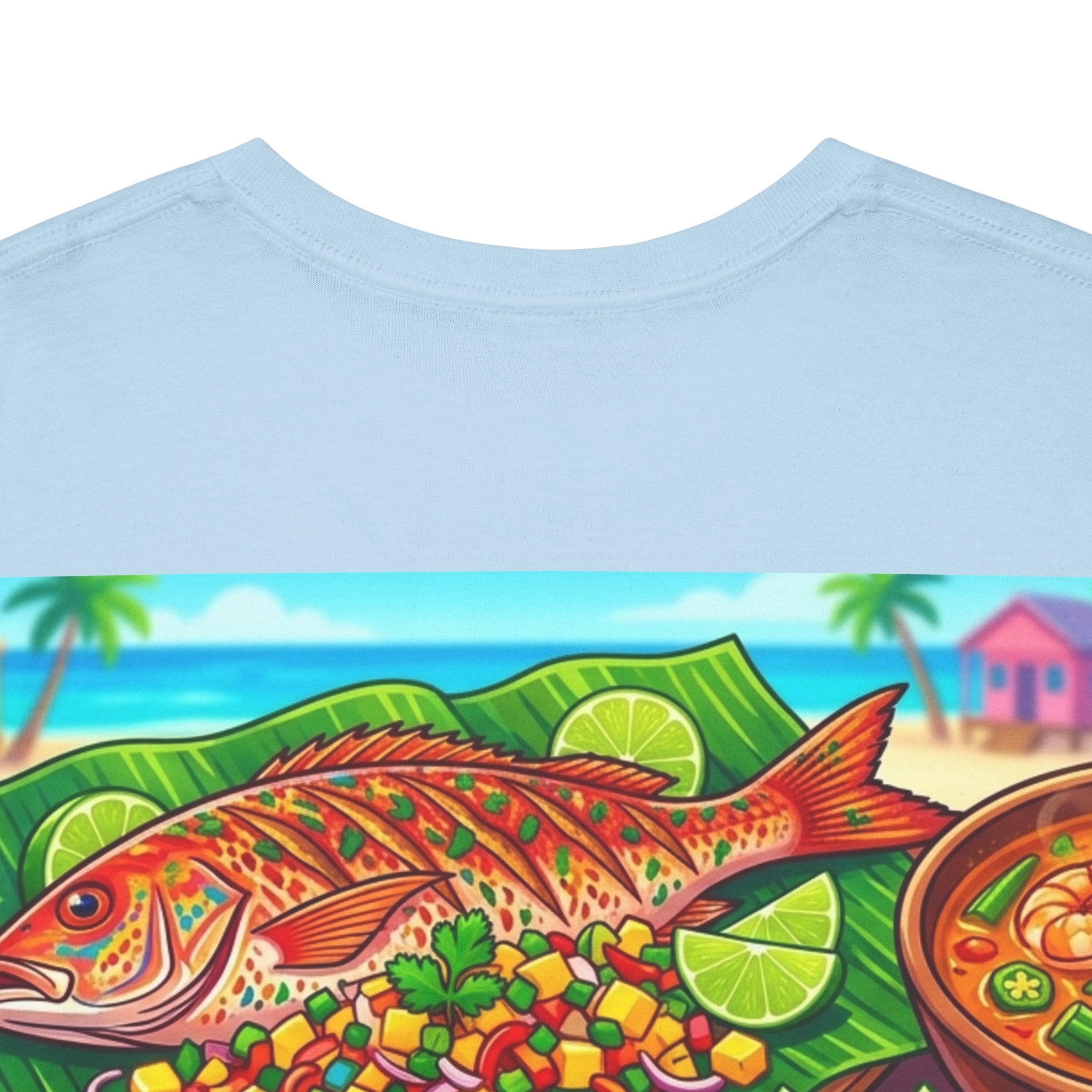 Caribbean BBQ & Seafood Tee — “Seymour’s” Vibrant Island Food Graphic T-Shirt