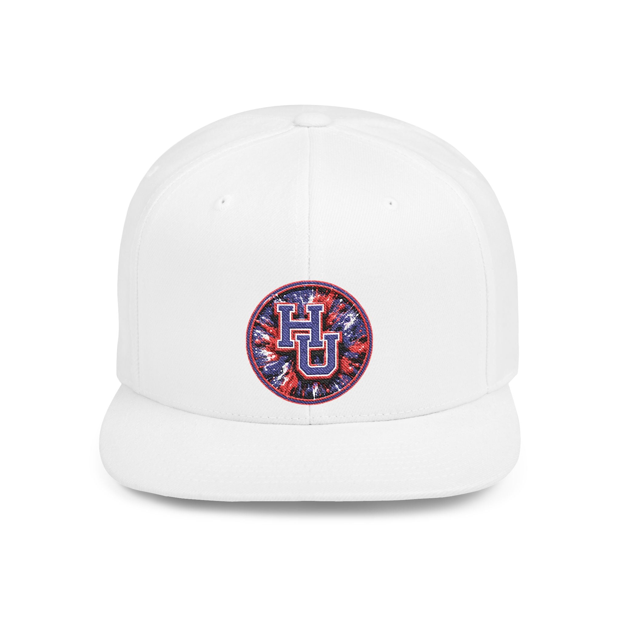 HU Logo Flat Bill Snapback Hat — Red & Blue Sequin Patch Cap