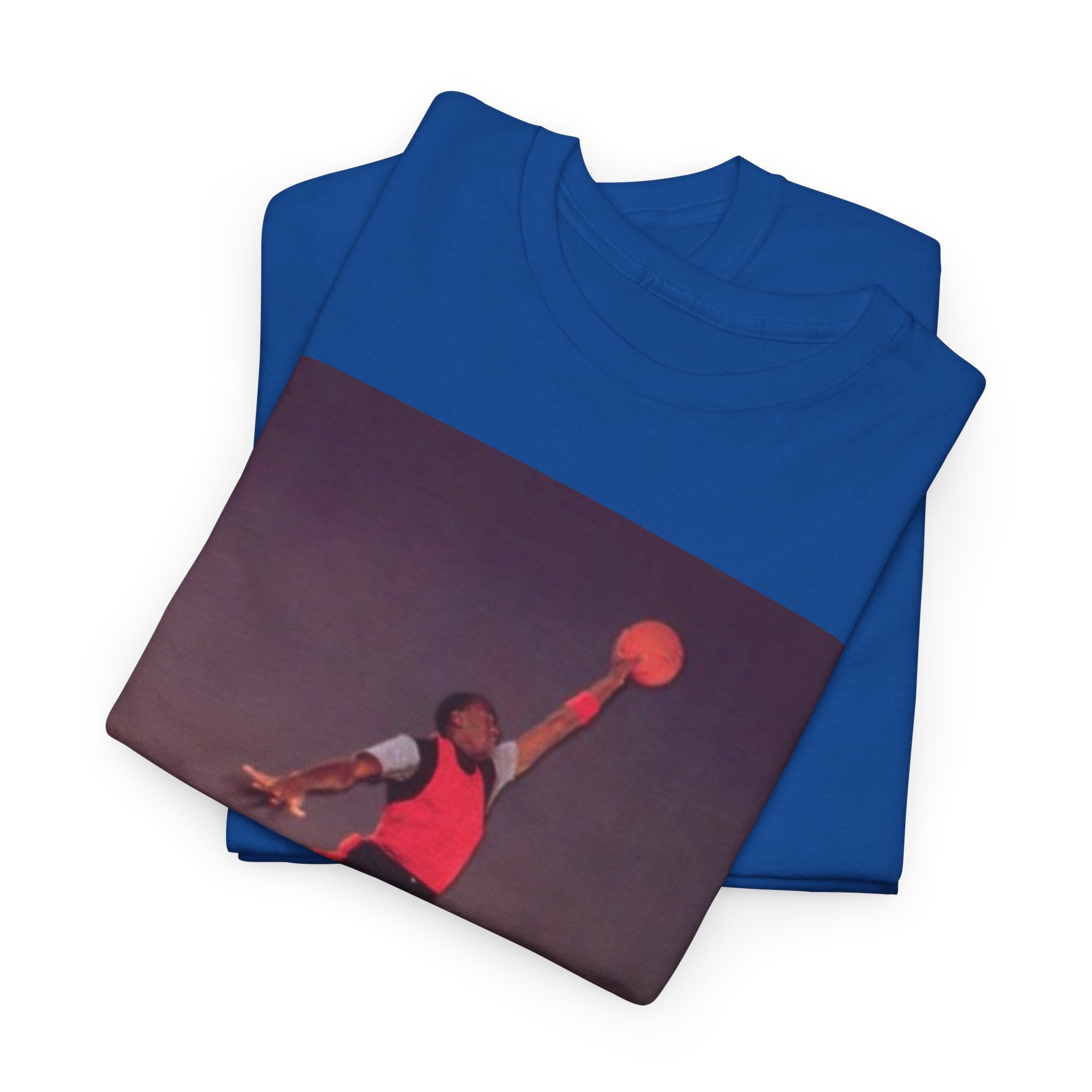 Basketball Jumpman Tee — Retro Skyline Graphic T-Shirt with Red Fist Back Emblem