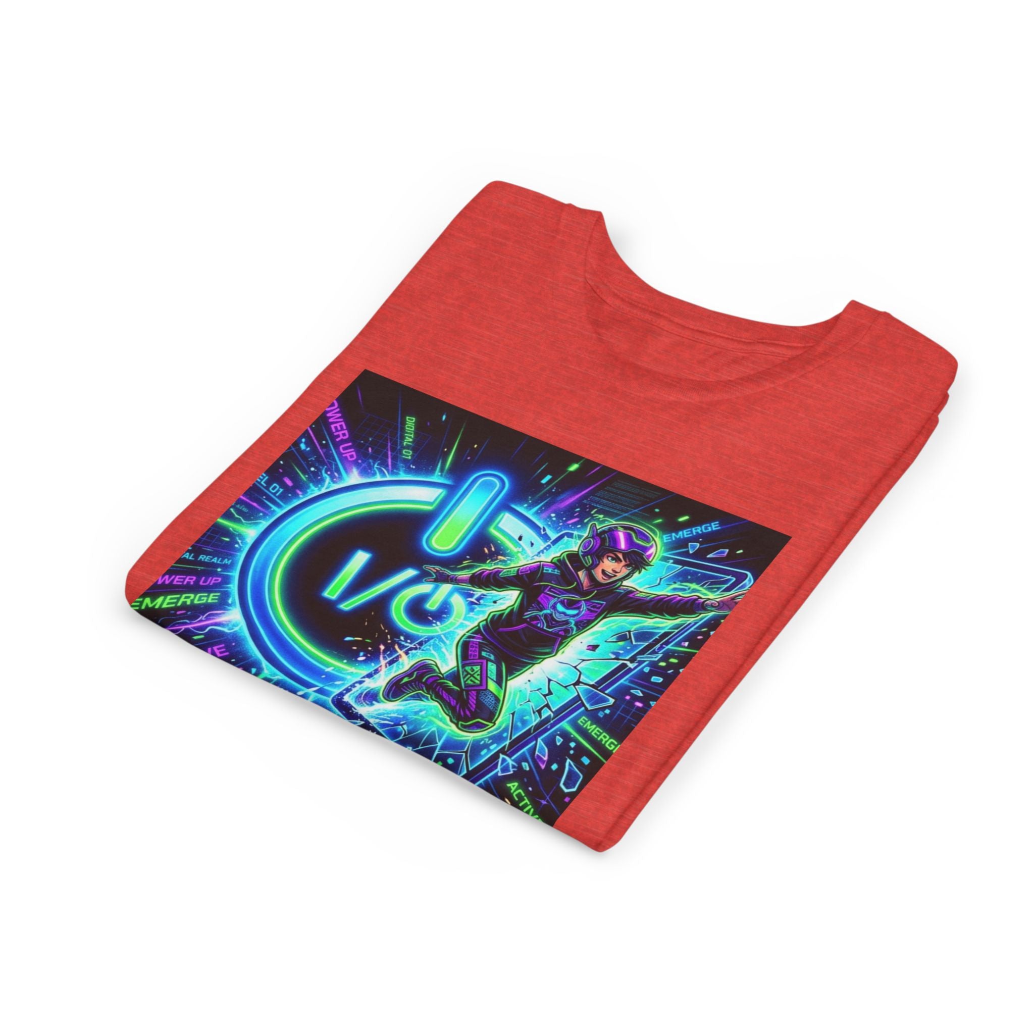 Neon Power Button Tee — Gamer Screen Escape Youth T-Shirt