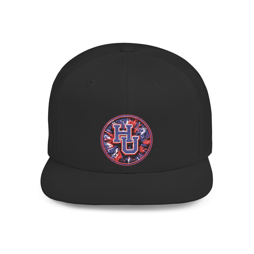 HU Logo Flat Bill Snapback Hat — Red & Blue Sequin Patch Cap