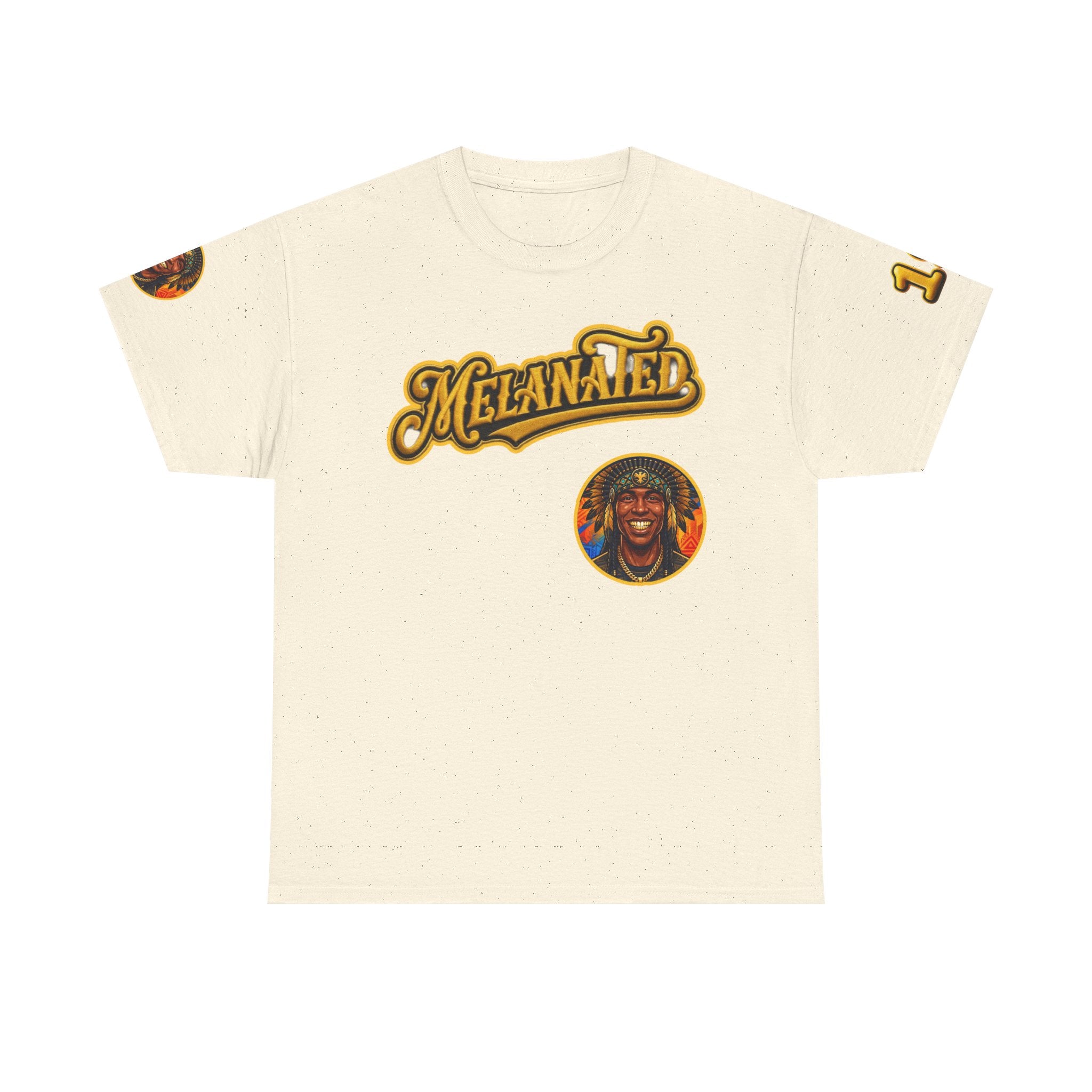 Melanated 19 Graphic Tee — Retro Script Logo & Gold Number Baseball Shirt
