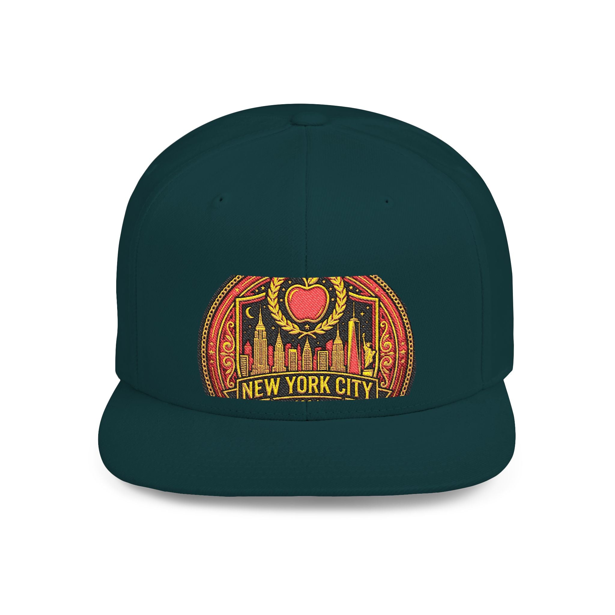 New York City Flat Bill Snapback Hat – Retro Skyline Patch Cap