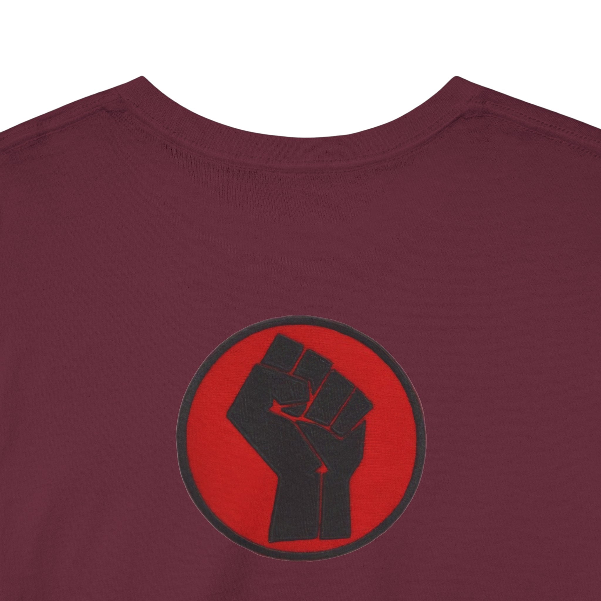 Basketball Jumpman Tee — Retro Skyline Graphic T-Shirt with Red Fist Back Emblem
