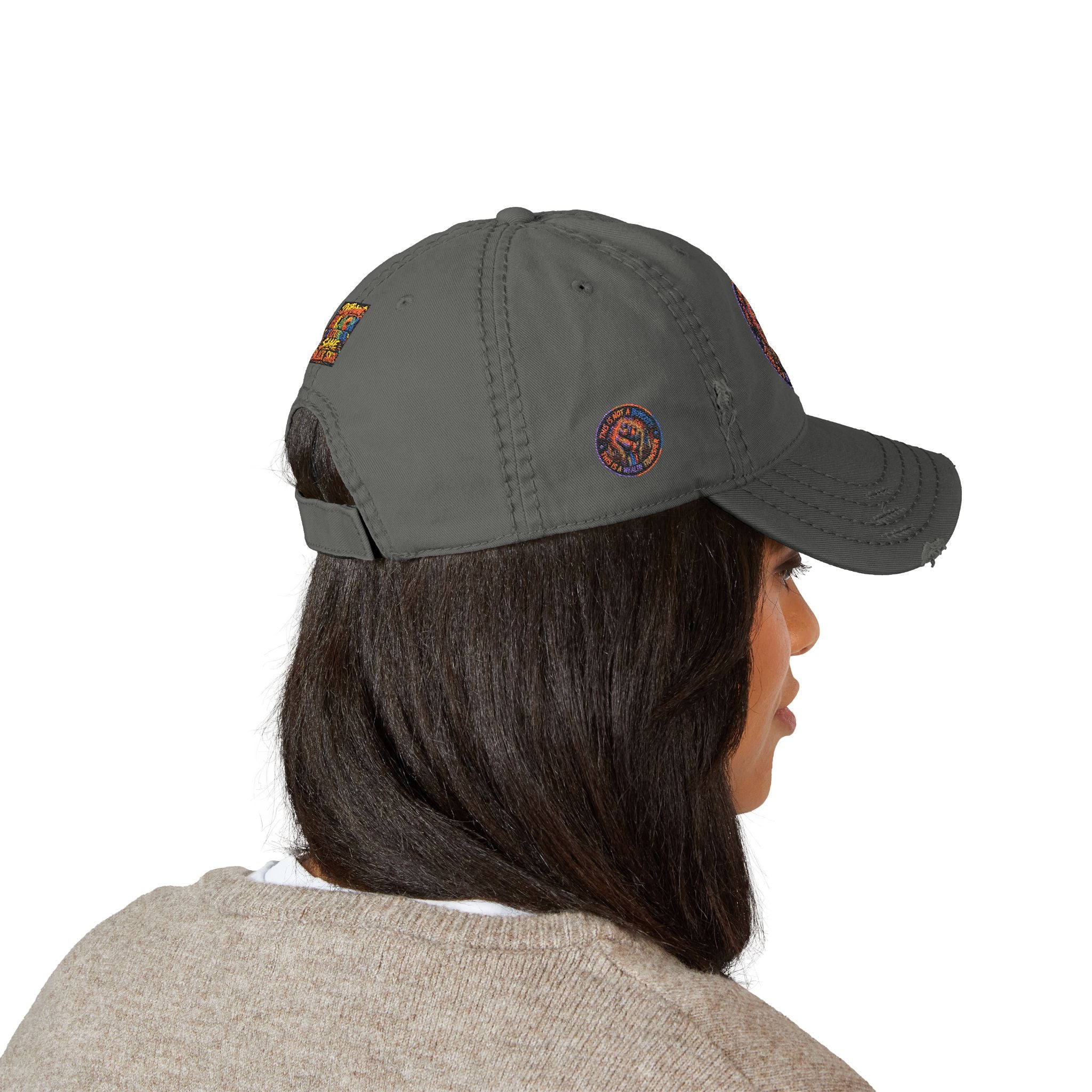 Distressed Embroidered Dad Hat — Colorful Empowerment Patch