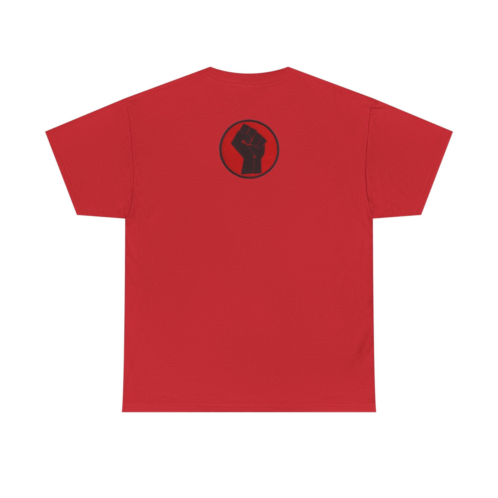 Basketball Jumpman Tee — Retro Skyline Graphic T-Shirt with Red Fist Back Emblem