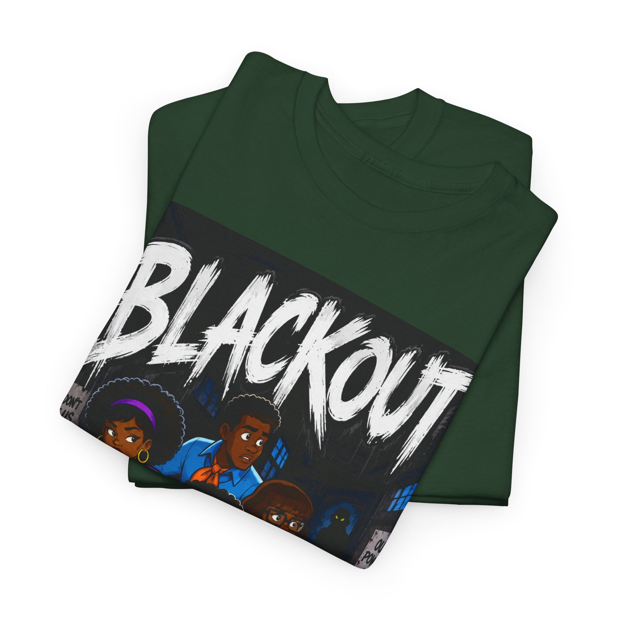 Blackout Graphic Tee — Urban Comic Poster Design with Back Fist Logo