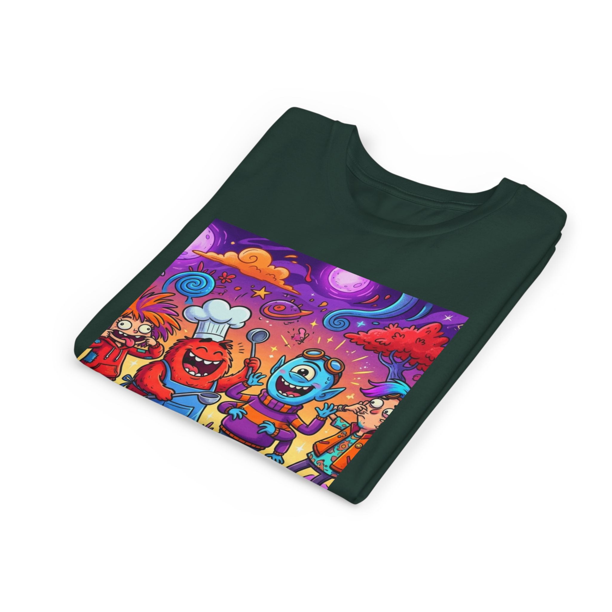 Funny Character Crew Youth Tee — Colorful Crazy Faces Graphic