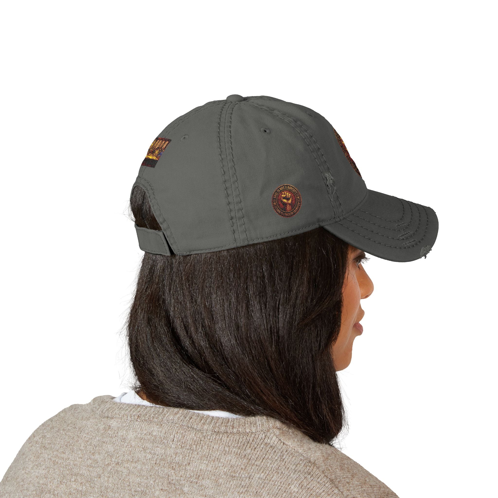 Distressed Embroidered Dad Hat — Raised Fist Patch Vintage Baseball Cap