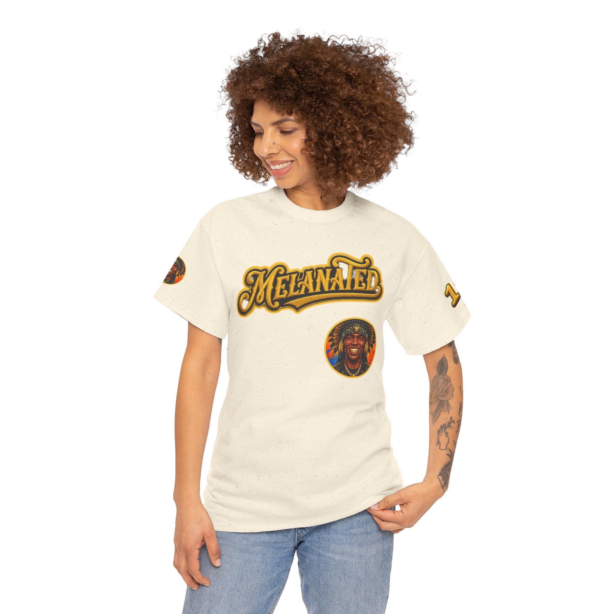 Melanated 19 Graphic Tee — Retro Script Logo & Gold Number Baseball Shirt