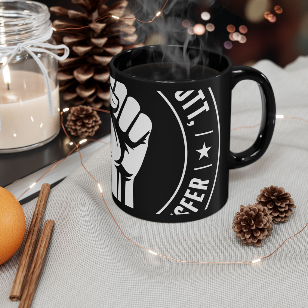 Solidarity Fist Mug — Black Coffee Cup with Raised Fist Design