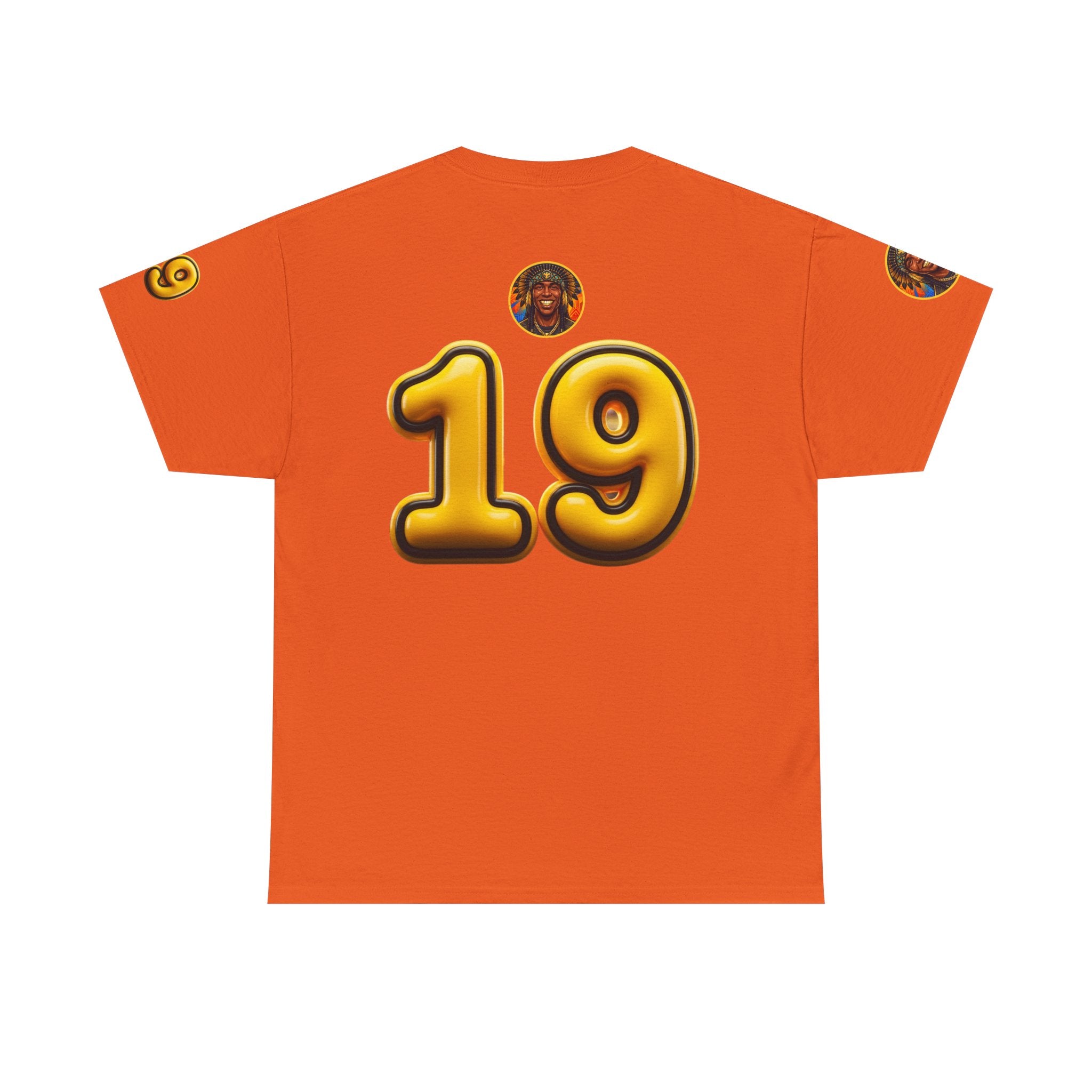 Melanated 19 Graphic Tee — Retro Script Logo & Gold Number Baseball Shirt