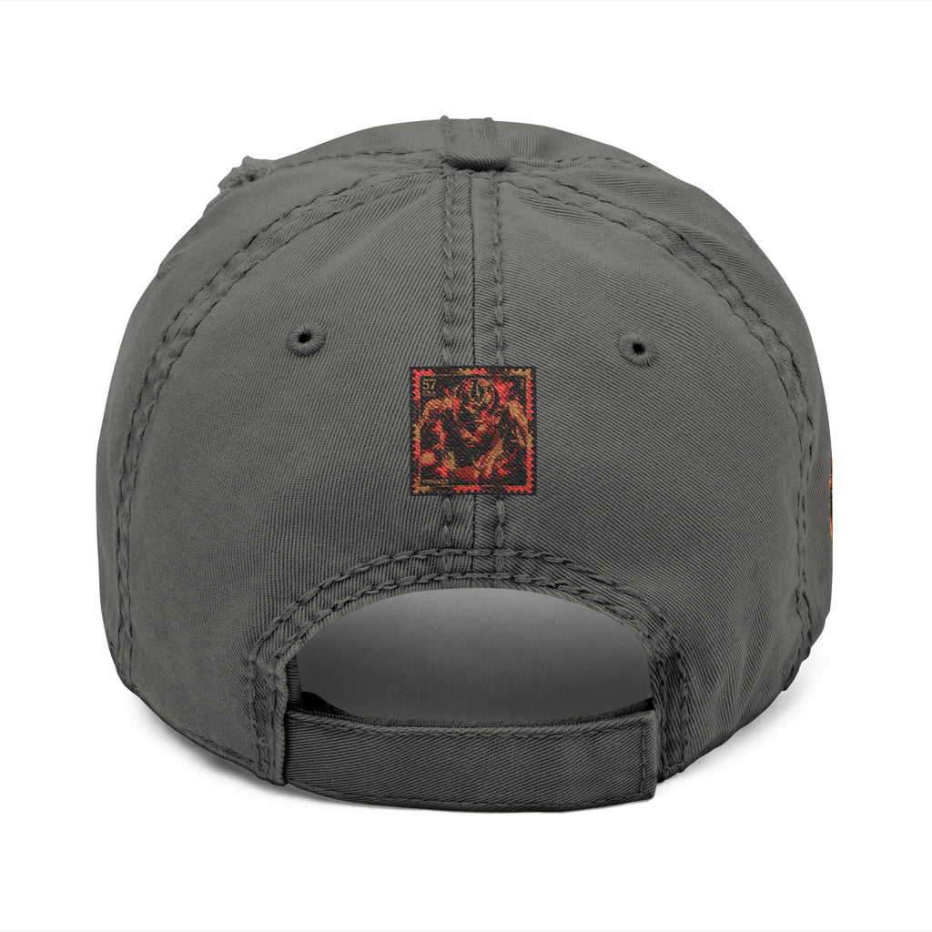 Distressed Embroidered Dad Hat — Vintage Flame Crest Cap