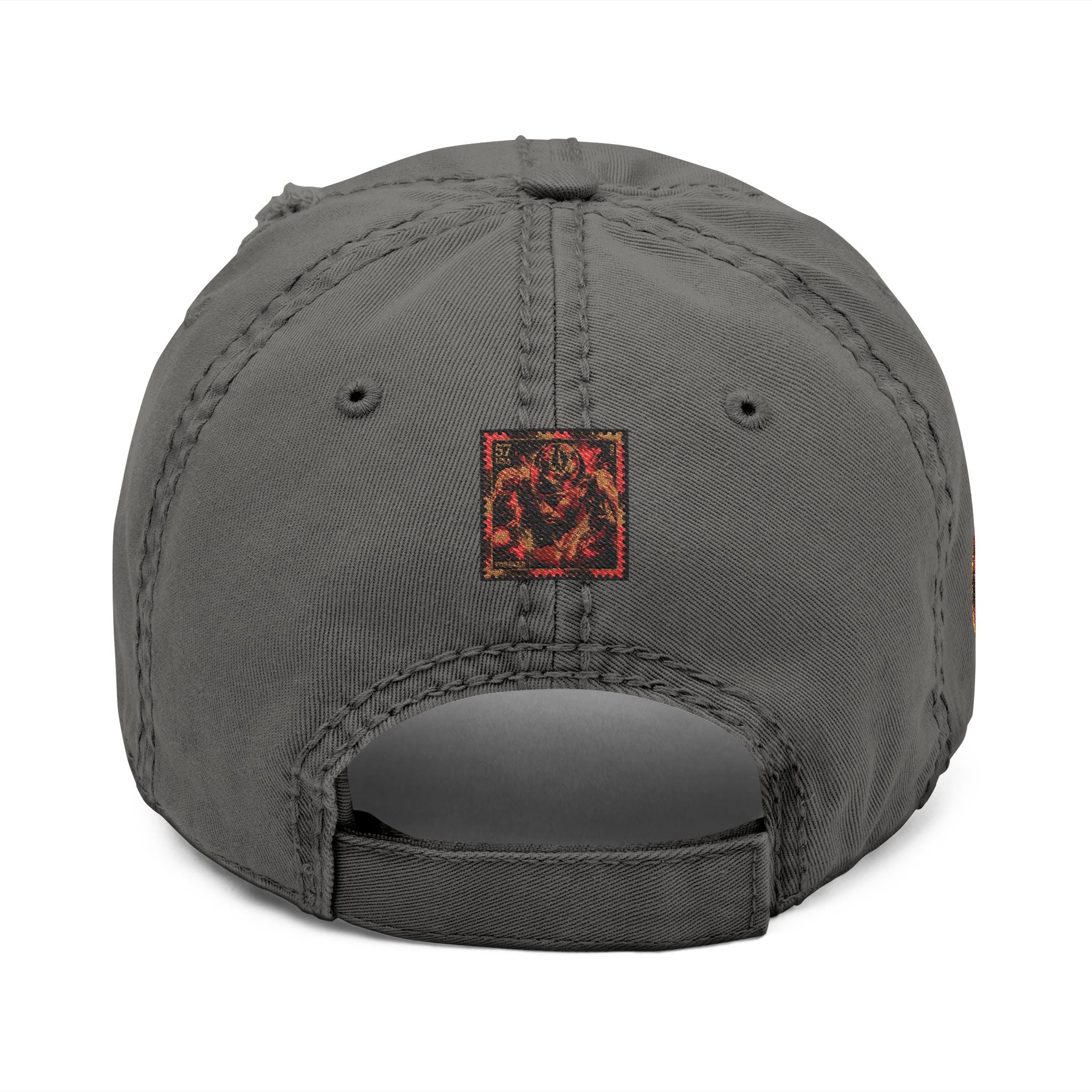 Distressed Embroidered Dad Hat — Vintage Flame Crest Cap