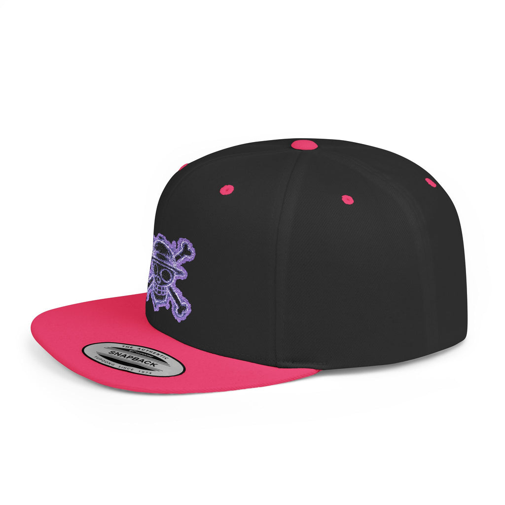 Purple Glitter Skull Snapback Hat - Flat Bill Adjustable Cap