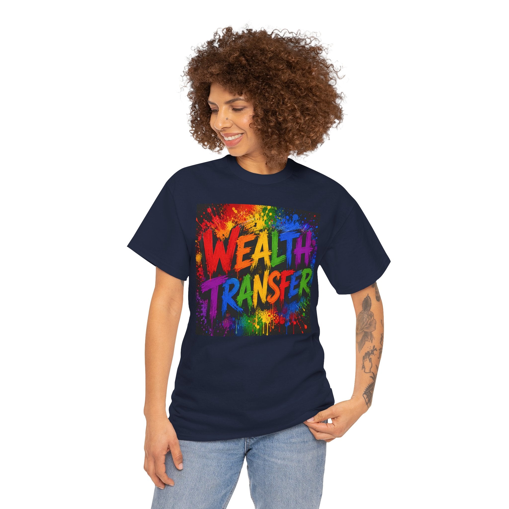 Wealth Transfer T-Shirt — Rainbow Graffiti Design (Back Fist Emblem)