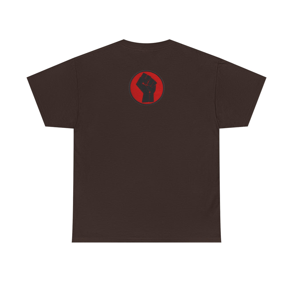 Basketball Jumpman Tee — Retro Skyline Graphic T-Shirt with Red Fist Back Emblem