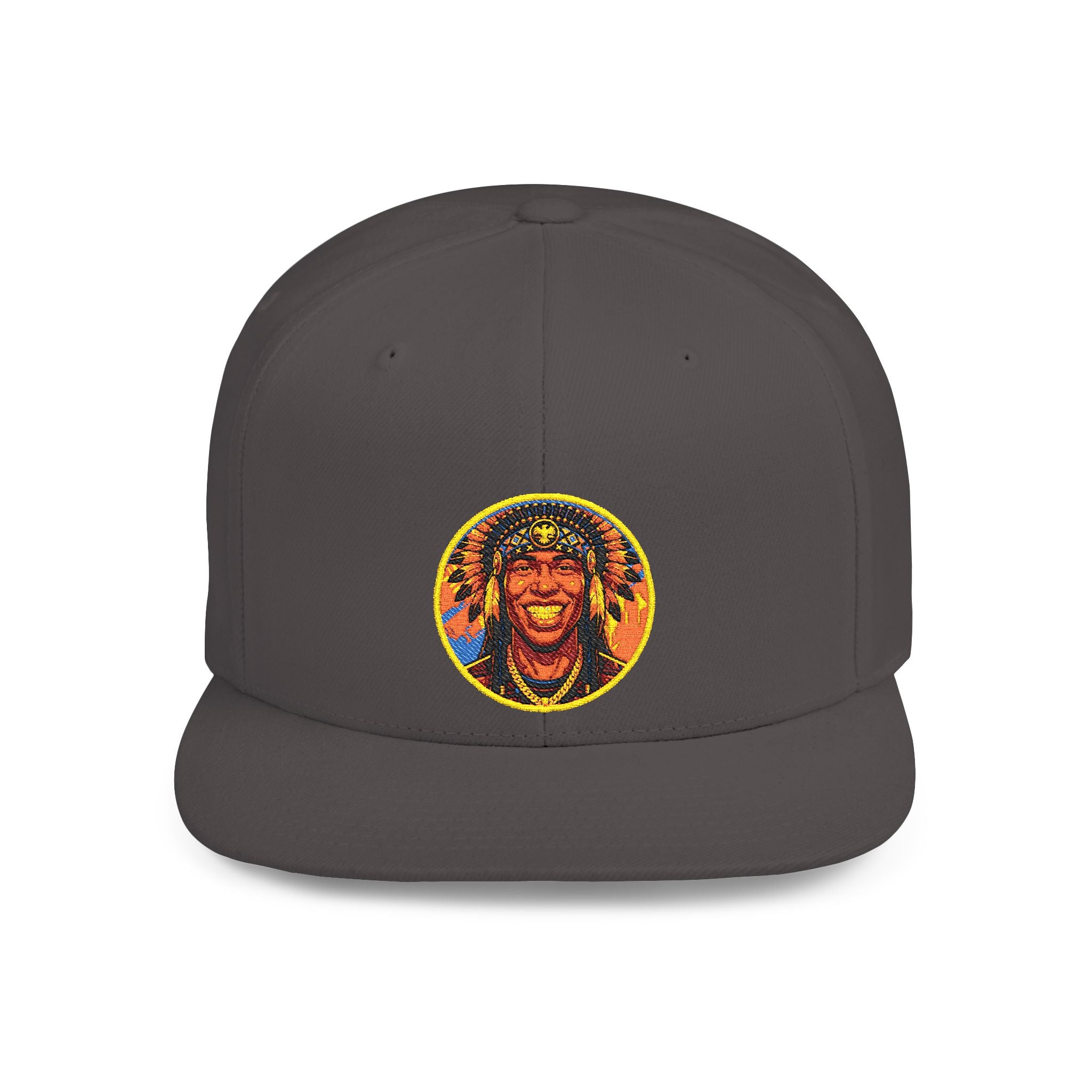 Snapback Hat — Vibrant Tribal Lion Patch Flat Bill Cap