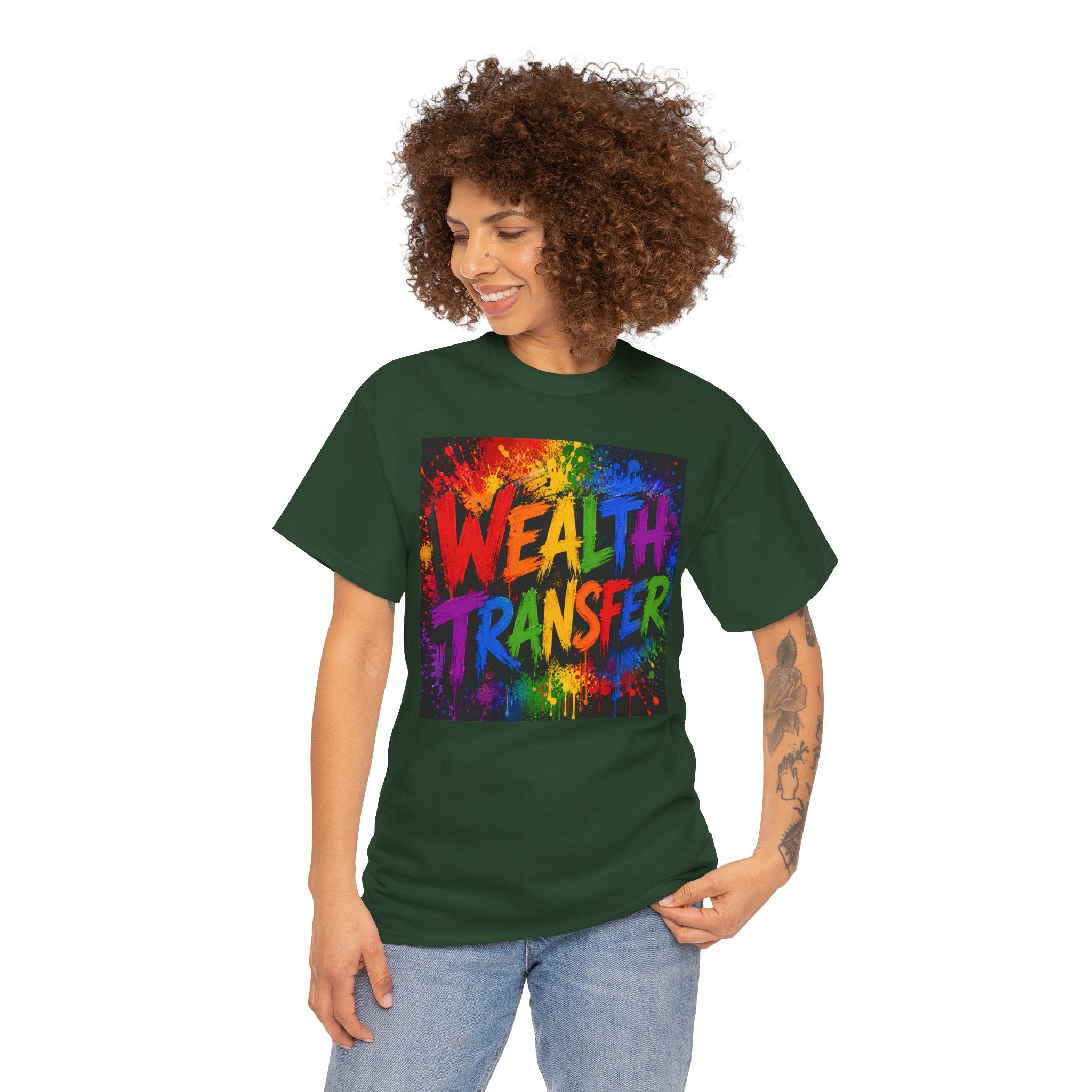 Wealth Transfer T-Shirt — Rainbow Graffiti Design (Back Fist Emblem)