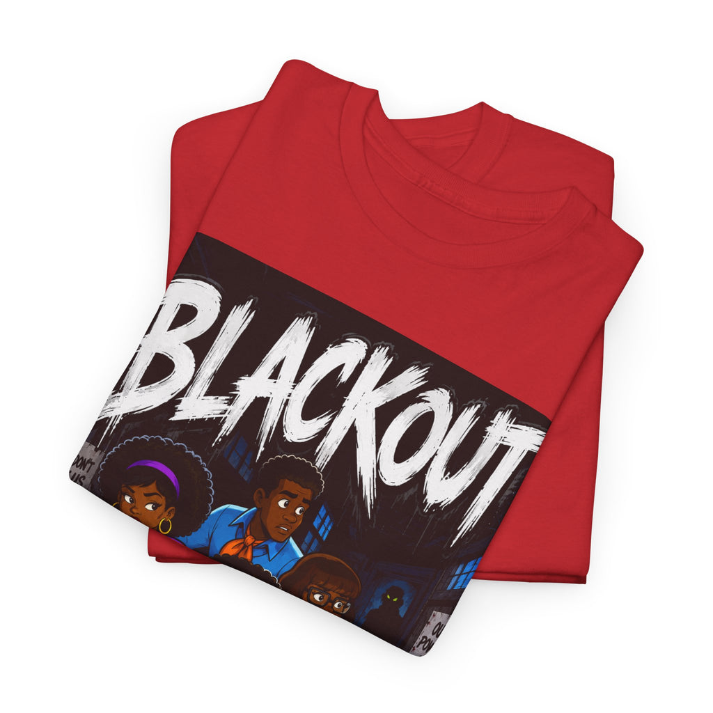 Blackout Graphic Tee — Urban Comic Poster Design with Back Fist Logo