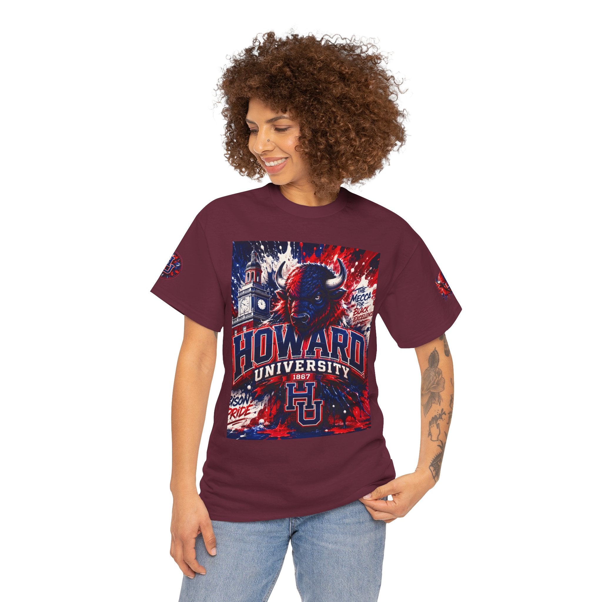 Howard University Buffalo Spirit Tee — HU Bison Red & Blue Campus Shirt