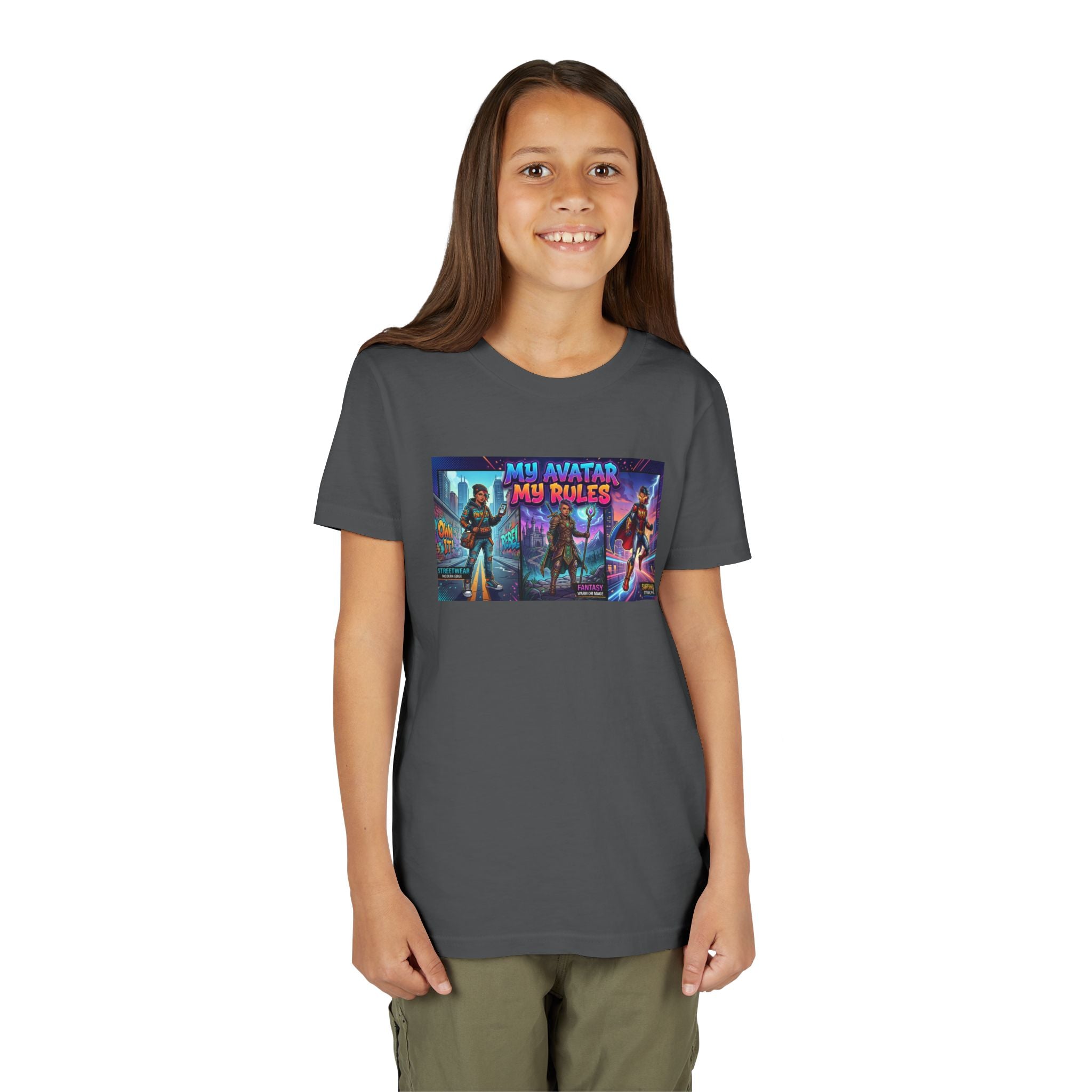 Youth Tee — “MY AVATAR MY RULES” Customizable Character Graphic