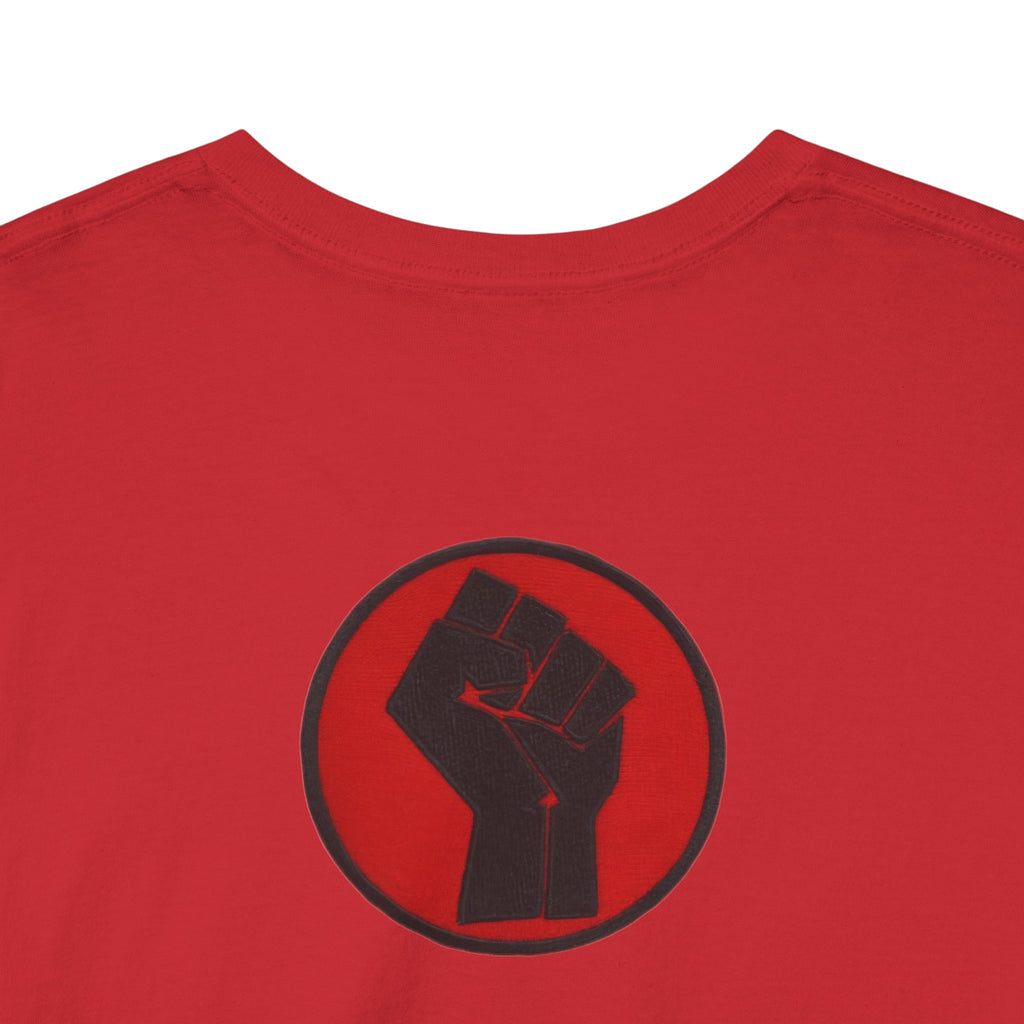 Basketball Jumpman Tee — Retro Skyline Graphic T-Shirt with Red Fist Back Emblem