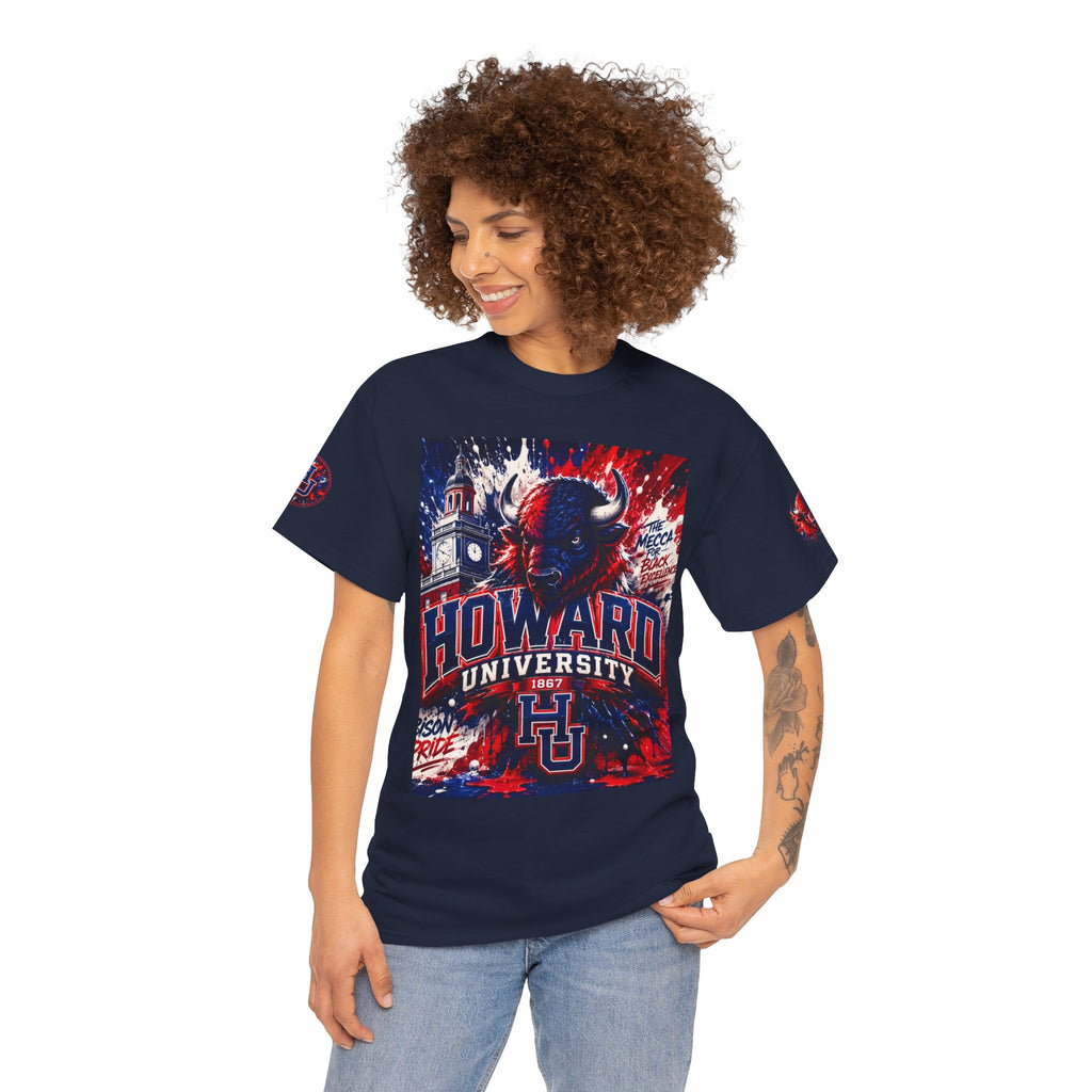 Howard University Buffalo Spirit Tee — HU Bison Red & Blue Campus Shirt