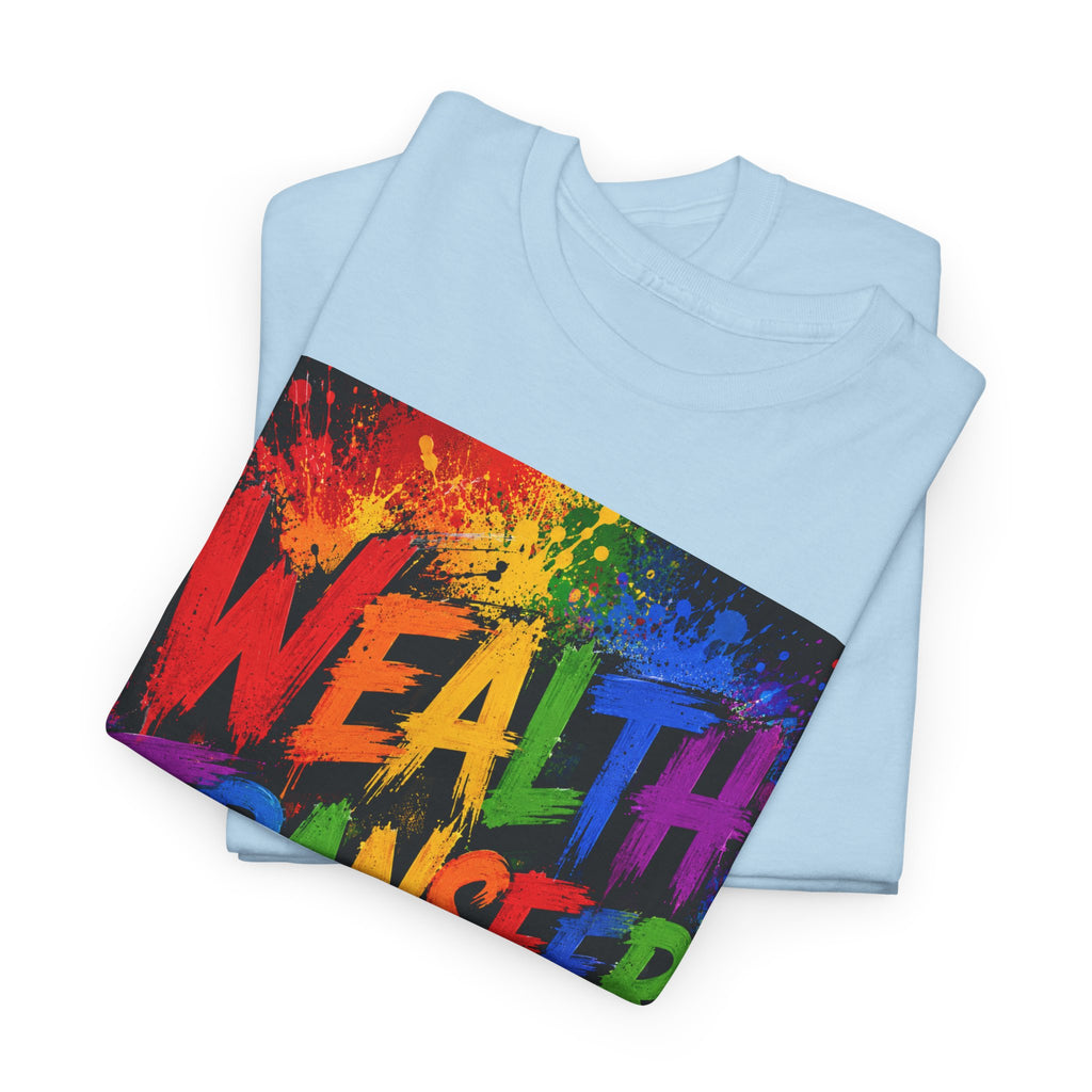 Wealth Transfer T-Shirt — Rainbow Graffiti Design (Back Fist Emblem)