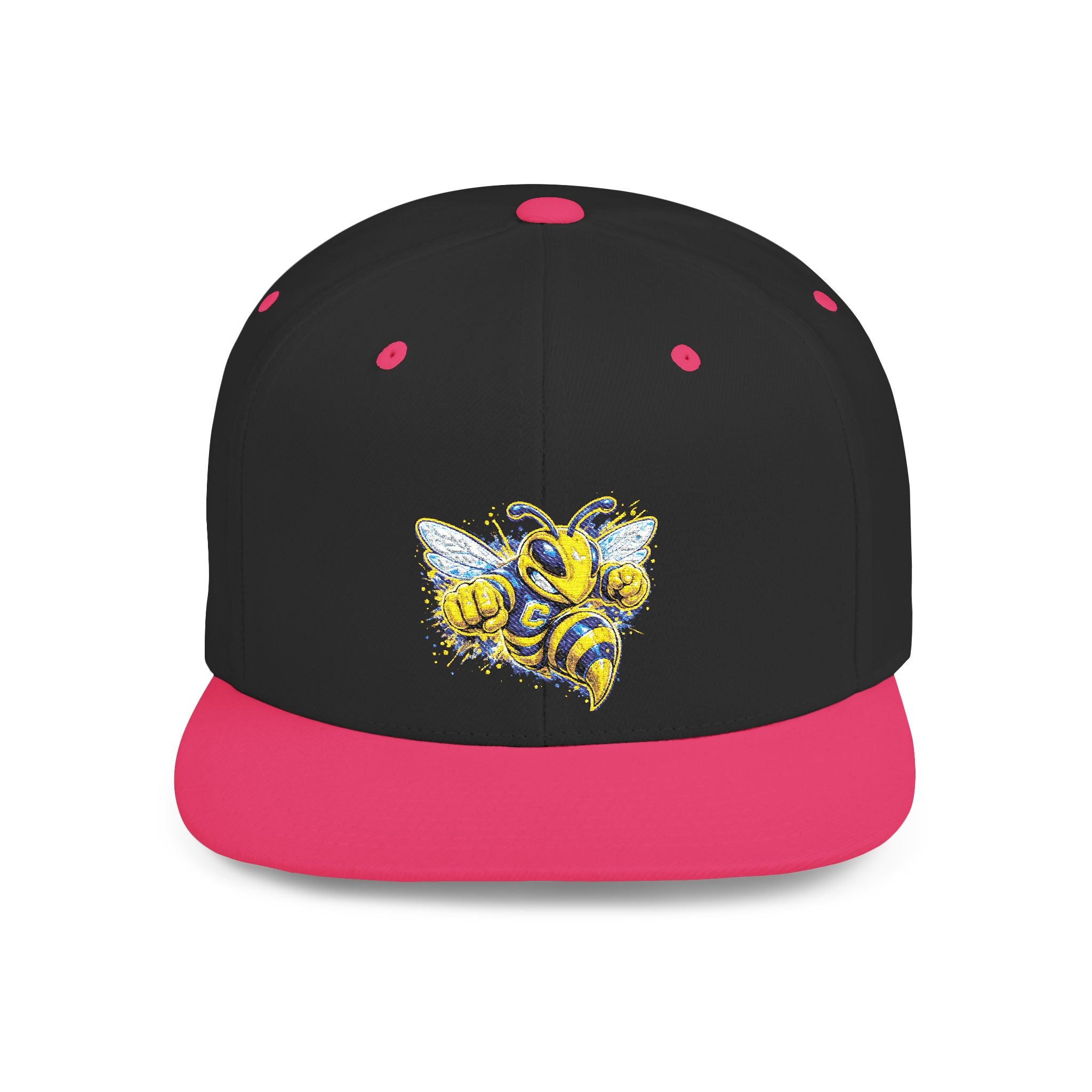 Bee Patch Snapback Hat — Yellow Honeybee Embroidered Flat Bill Cap