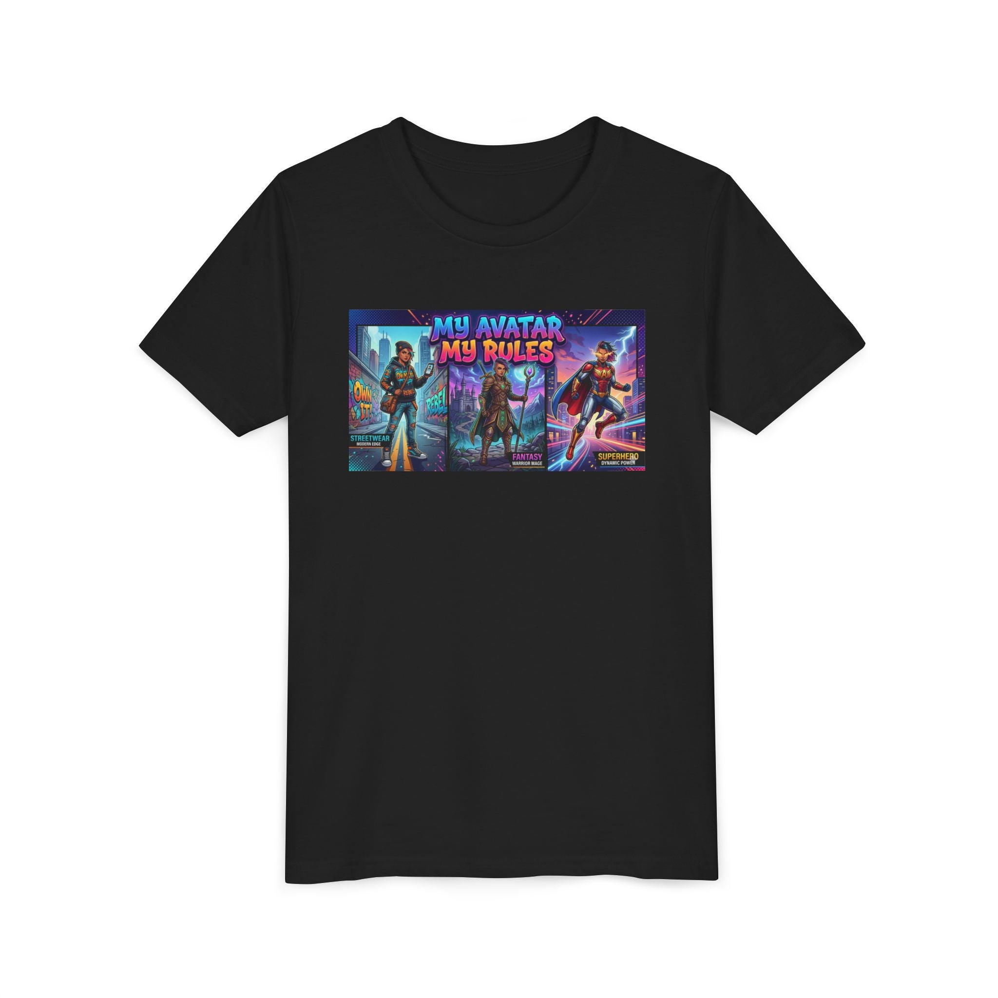 Youth Tee — “MY AVATAR MY RULES” Customizable Character Graphic