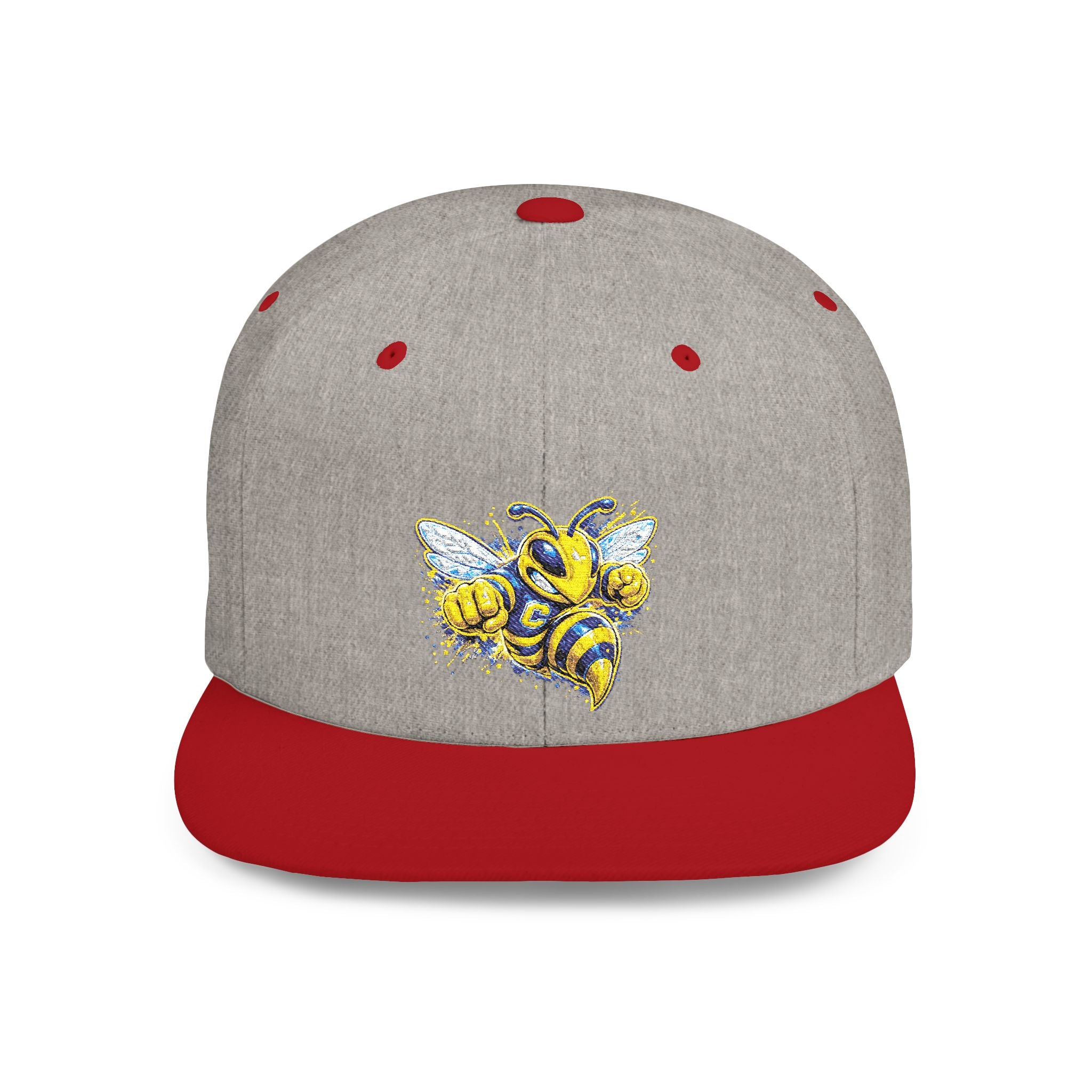 Bee Patch Snapback Hat — Yellow Honeybee Embroidered Flat Bill Cap