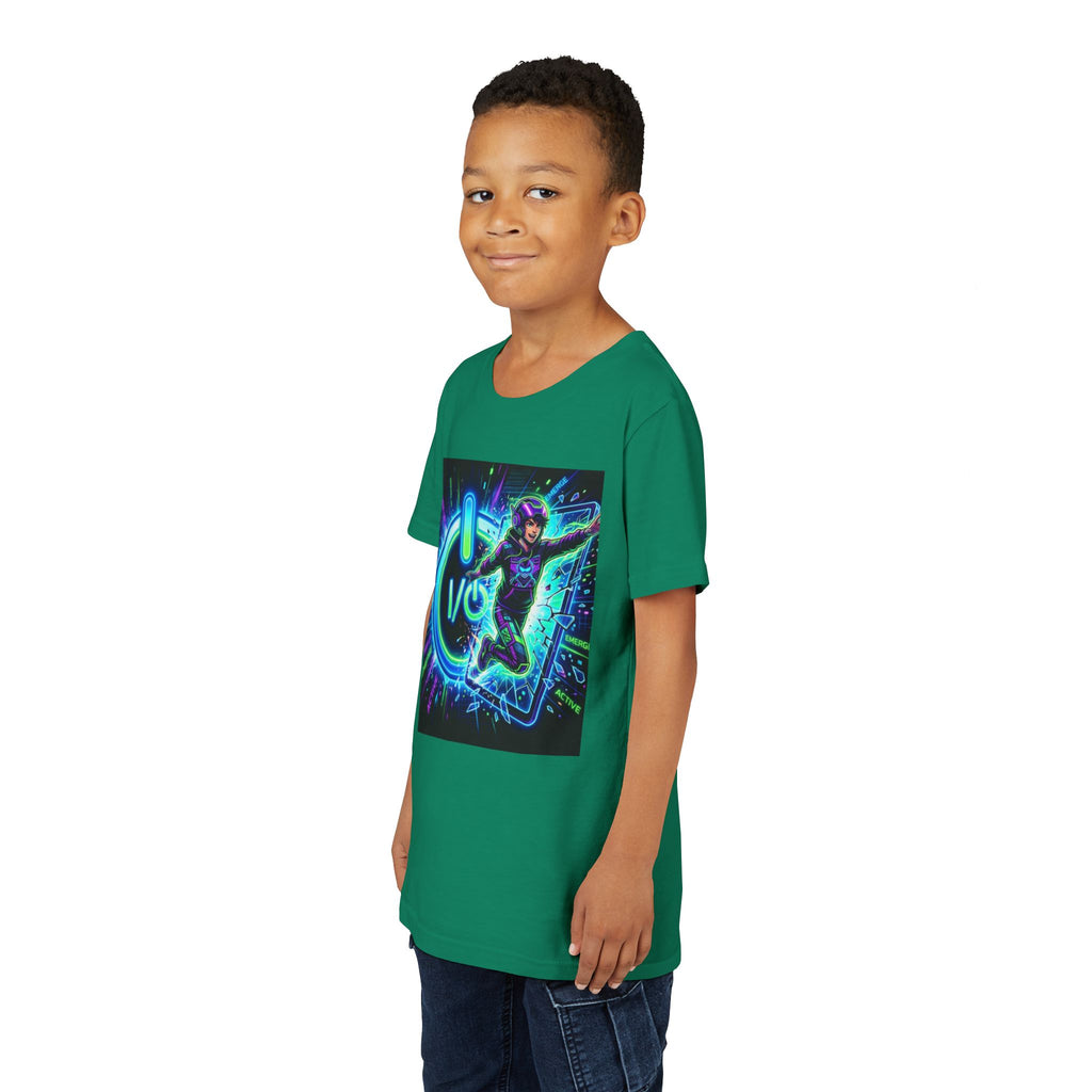 Neon Power Button Tee — Gamer Screen Escape Youth T-Shirt