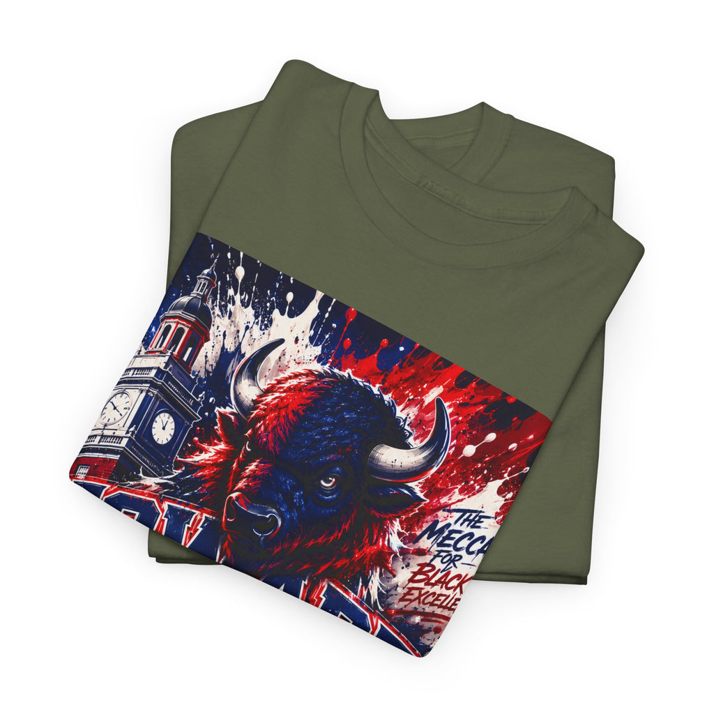 Howard University Buffalo Spirit Tee — HU Bison Red & Blue Campus Shirt