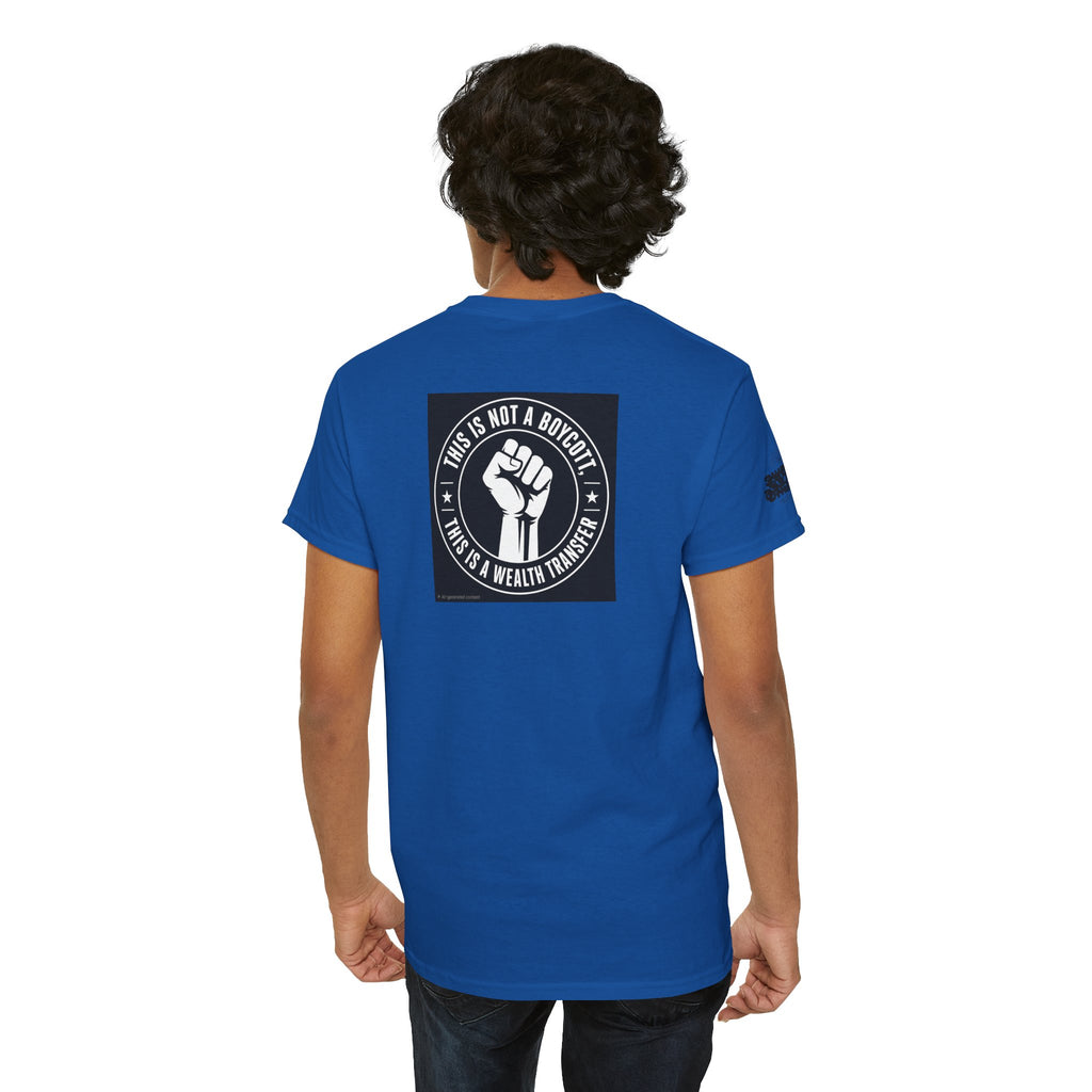 Graphic Tee — 'This Is Not A Boycott, This Is A Wealth Transfer' Back Print with Reading Child Artwork