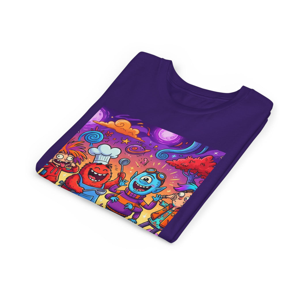 Funny Character Crew Youth Tee — Colorful Crazy Faces Graphic