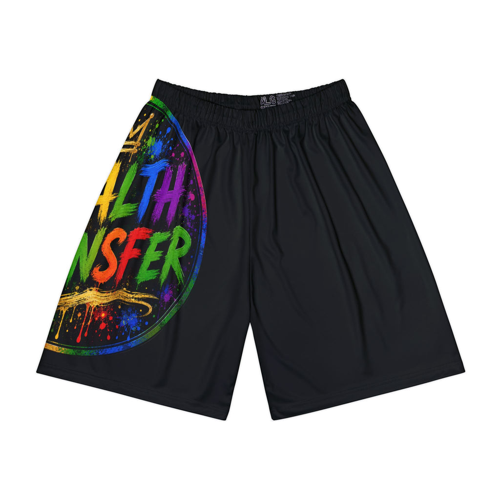 Men's Athletic Shorts — Colorful "Wealth Transfer" Graffiti Print