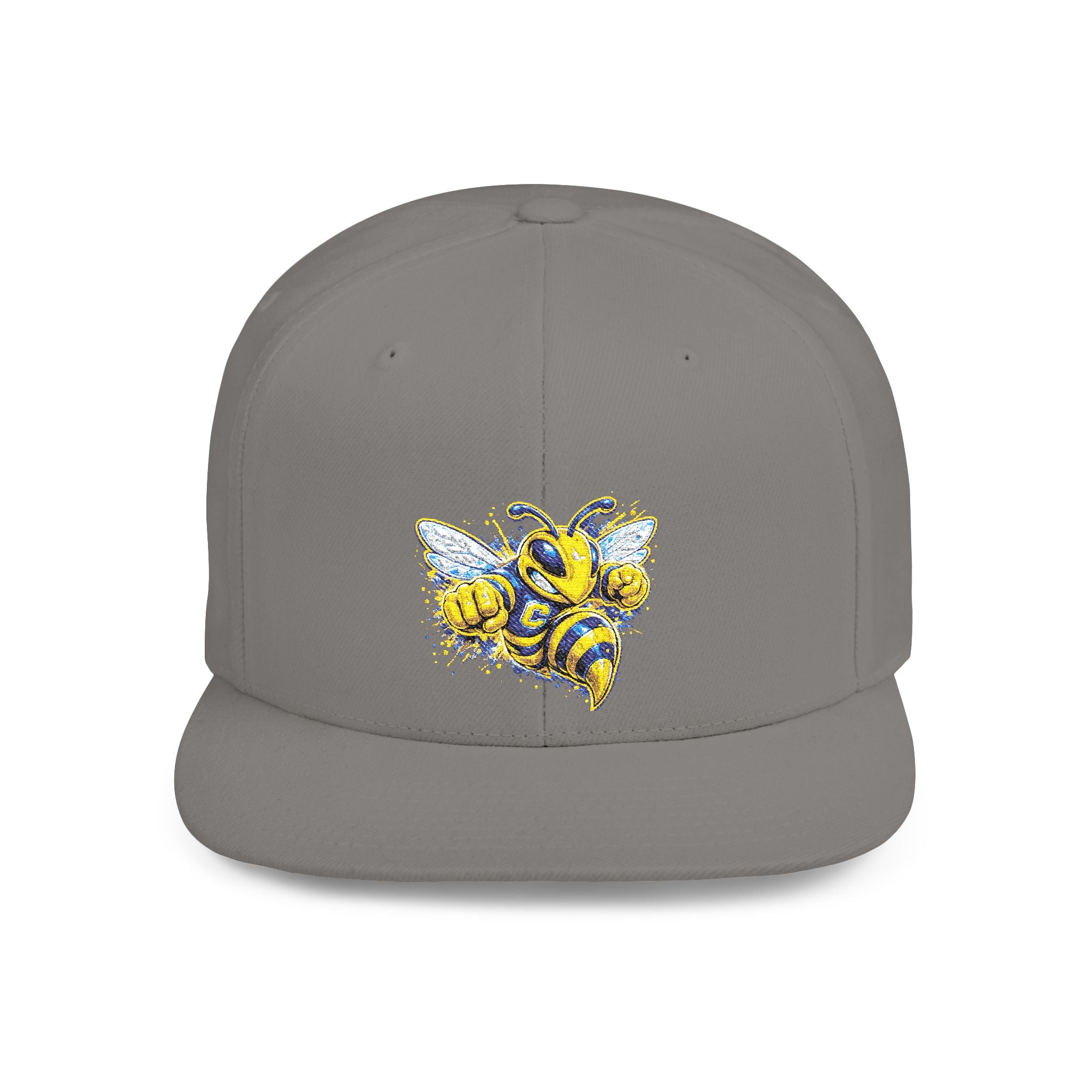 Bee Patch Snapback Hat — Yellow Honeybee Embroidered Flat Bill Cap