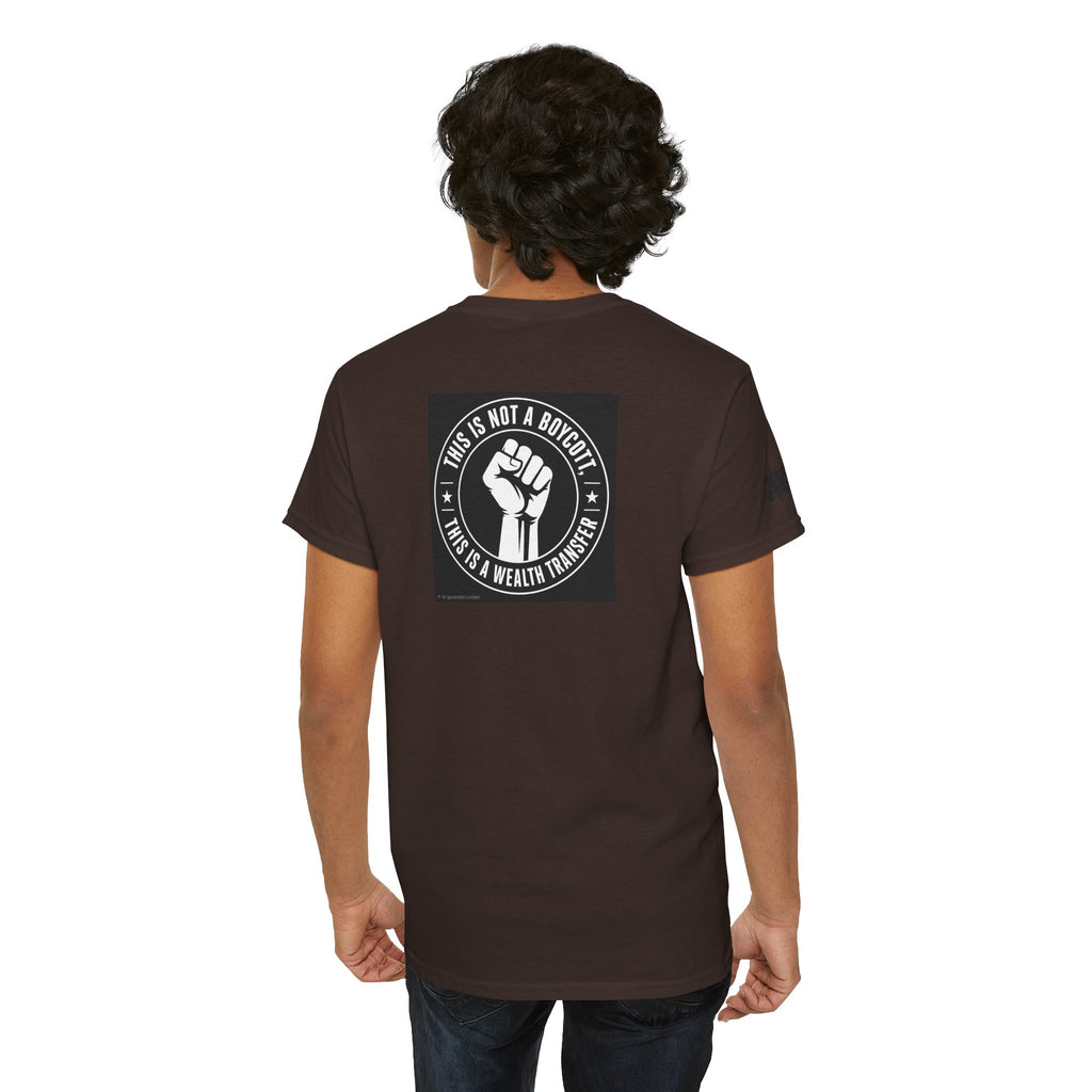 Graphic Tee — 'This Is Not A Boycott, This Is A Wealth Transfer' Back Print with Reading Child Artwork