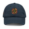 Distressed Embroidered Dad Hat — Vintage Flame Crest Cap