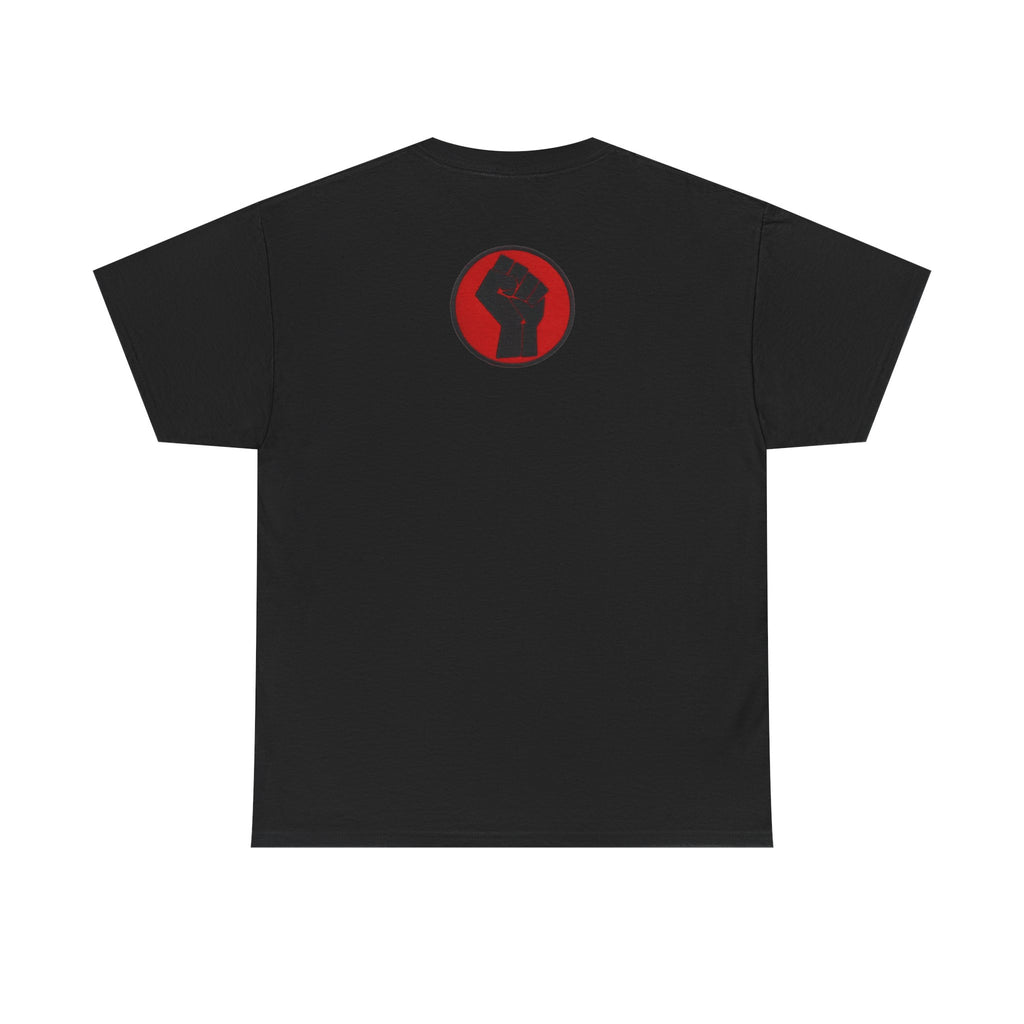 Basketball Jumpman Tee — Retro Skyline Graphic T-Shirt with Red Fist Back Emblem