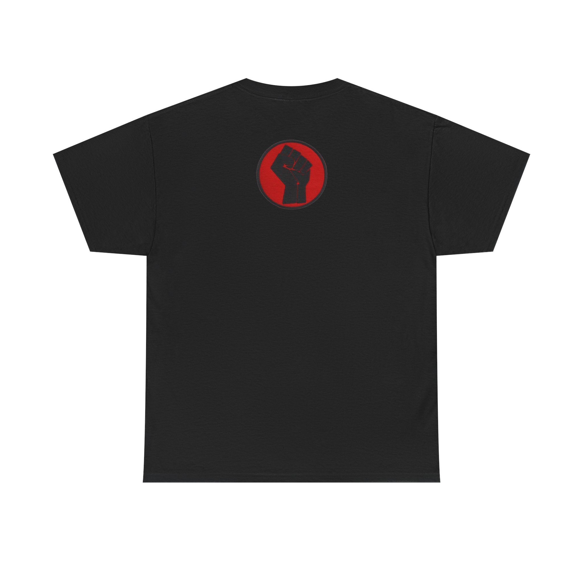 Basketball Jumpman Tee — Retro Skyline Graphic T-Shirt with Red Fist Back Emblem