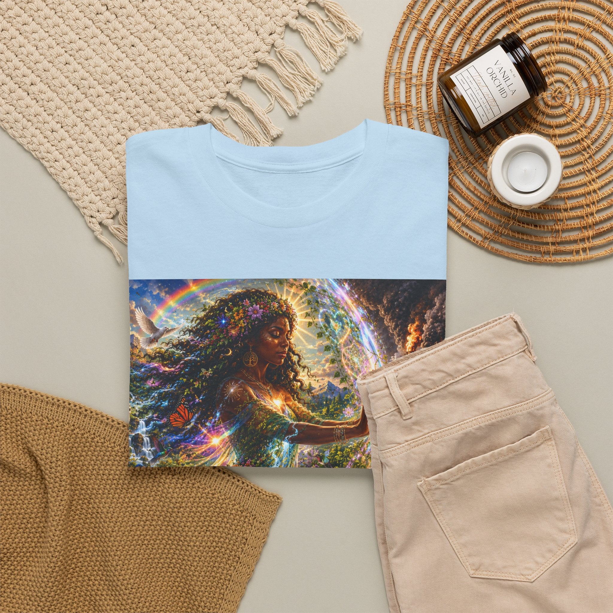 Cosmic Guardian Tee — Earth Mother Spiritual Graphic T-Shirt