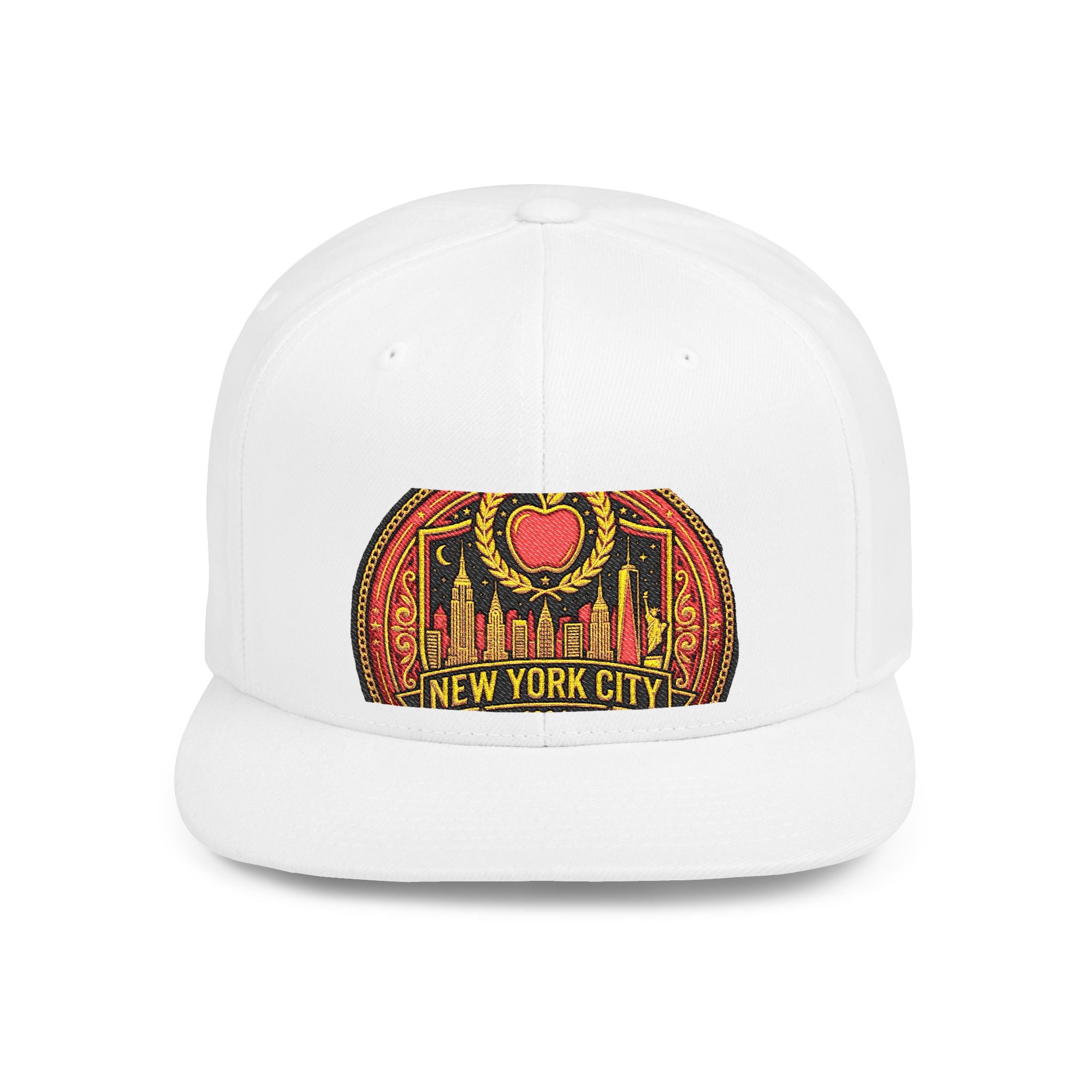 New York City Flat Bill Snapback Hat – Retro Skyline Patch Cap