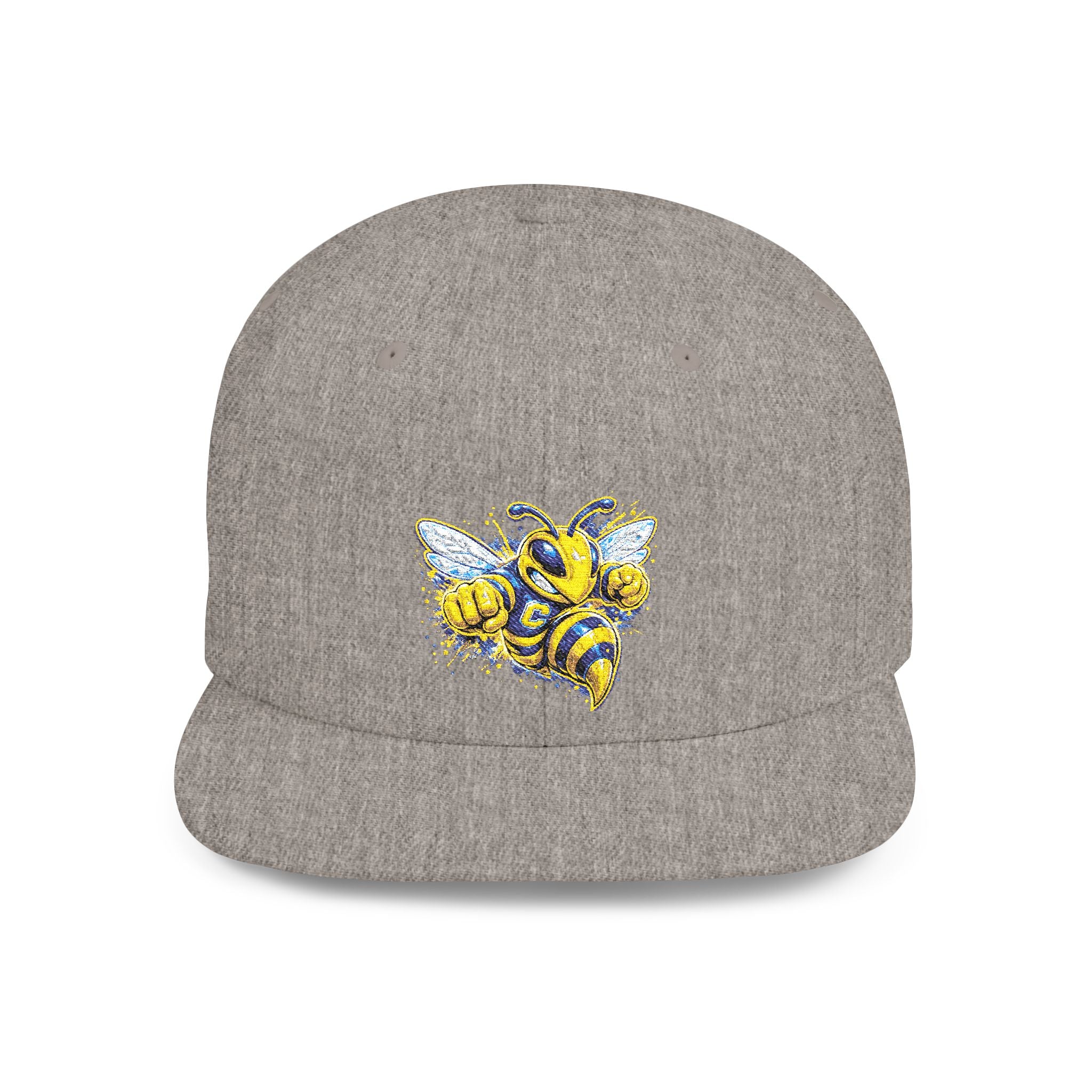 Bee Patch Snapback Hat — Yellow Honeybee Embroidered Flat Bill Cap