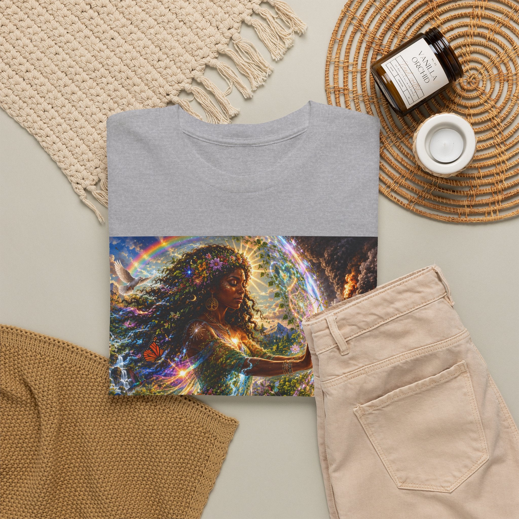 Cosmic Guardian Tee — Earth Mother Spiritual Graphic T-Shirt