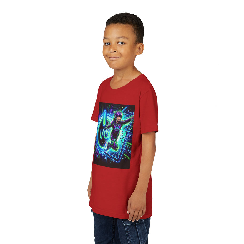 Neon Power Button Tee — Gamer Screen Escape Youth T-Shirt