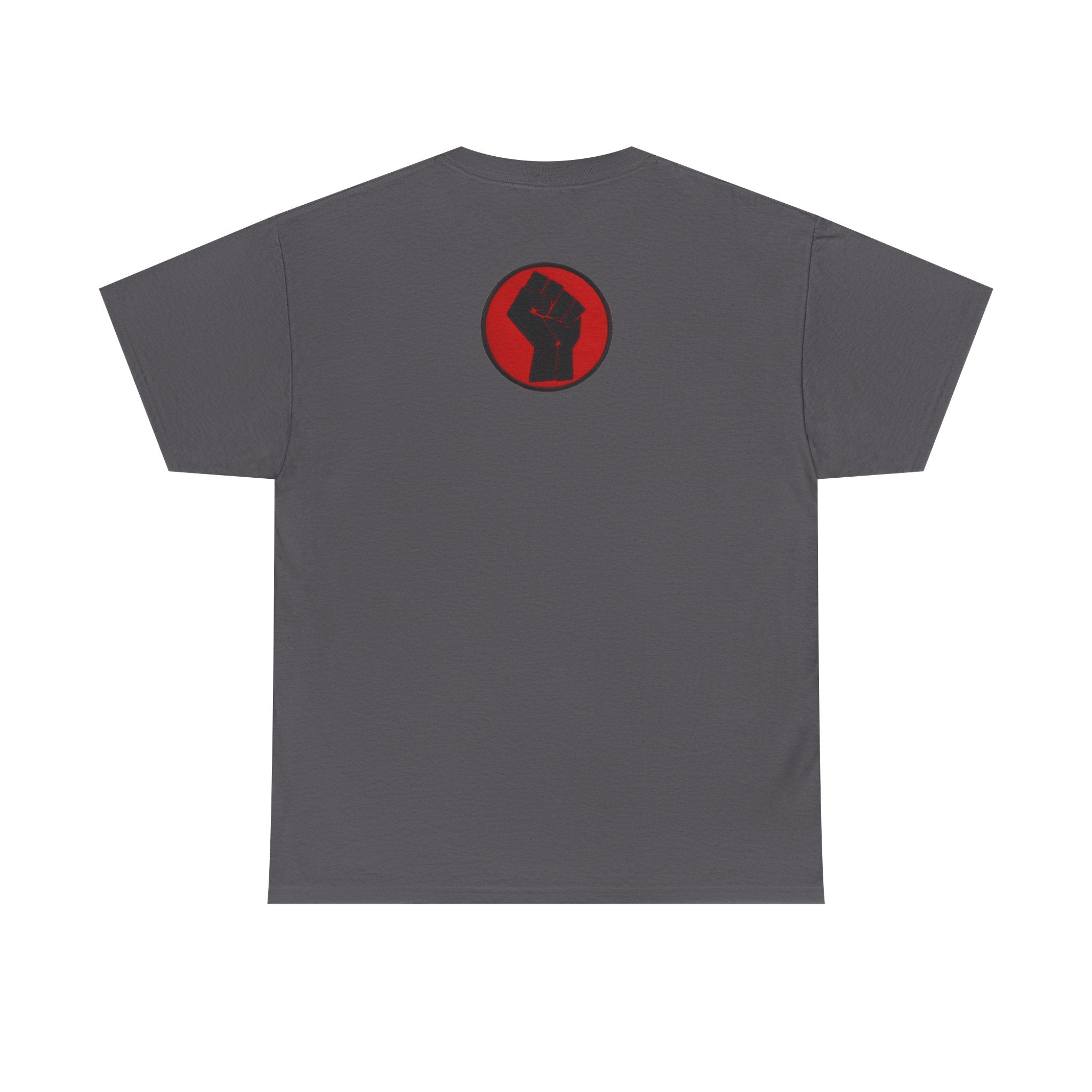 Basketball Jumpman Tee — Retro Skyline Graphic T-Shirt with Red Fist Back Emblem