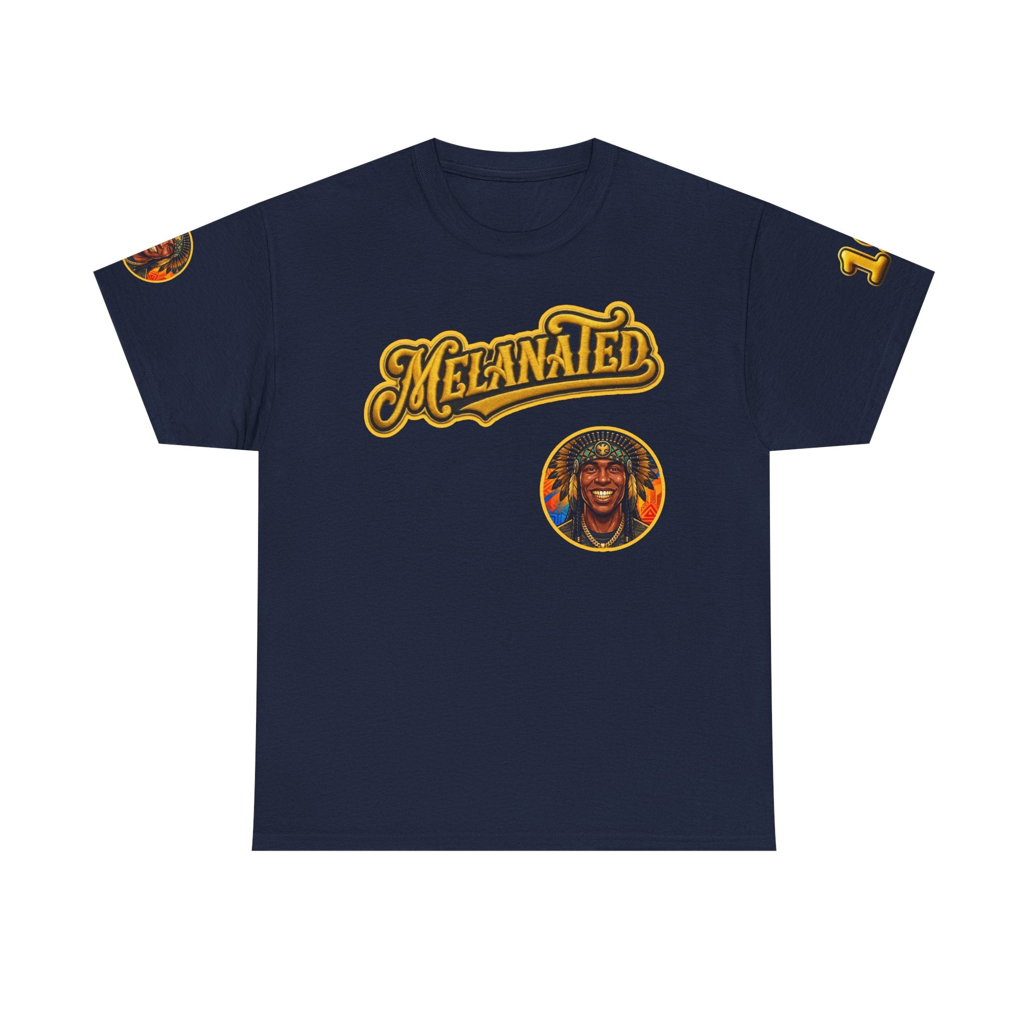 Melanated 19 Graphic Tee — Retro Script Logo & Gold Number Baseball Shirt